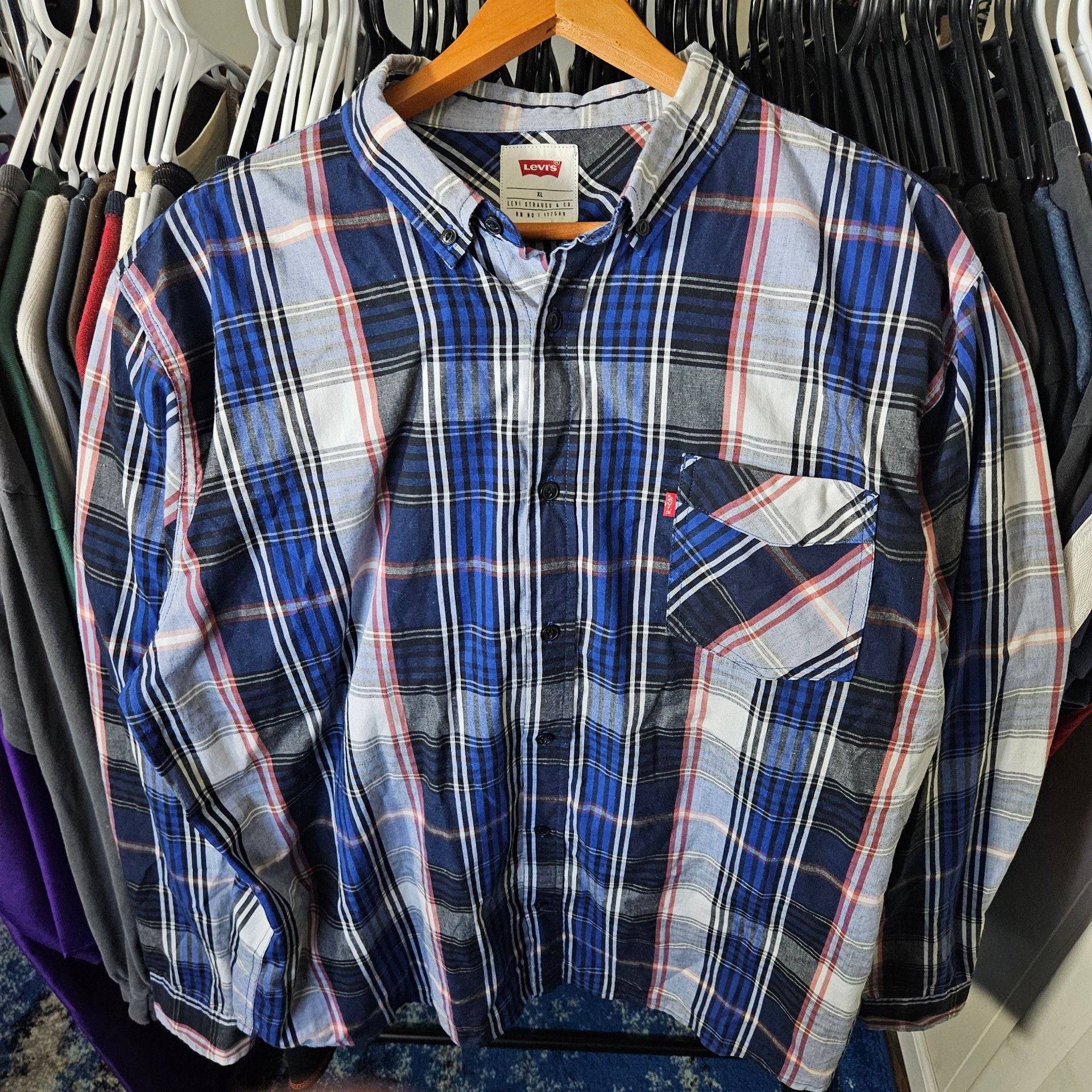 Levi's Long Sleeve Button Up Plaid Shirt Size XL Blue 2