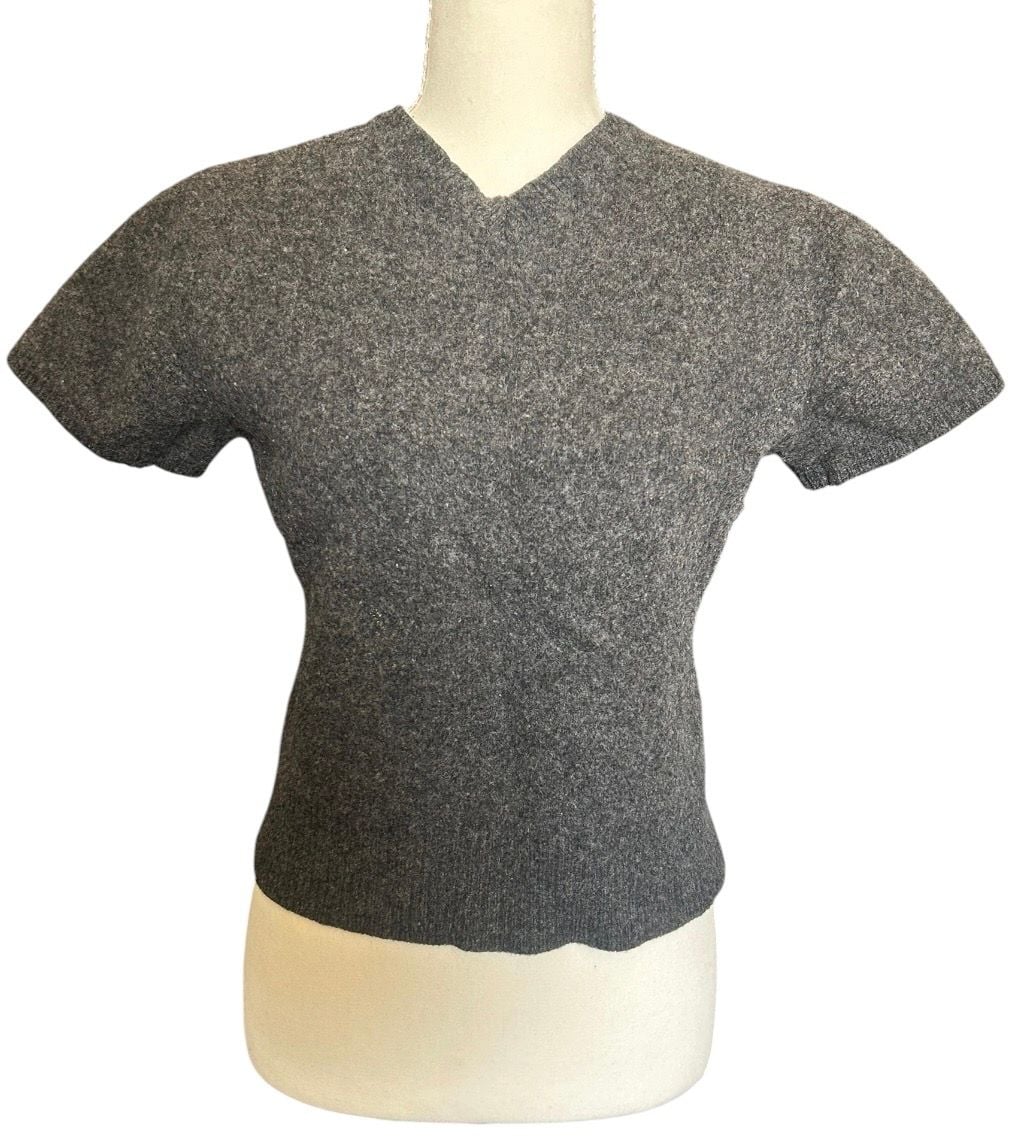 Vintage Old Navy 100% Lambswool Short Sleeve V-Neck Sweater Size XL Gray 2