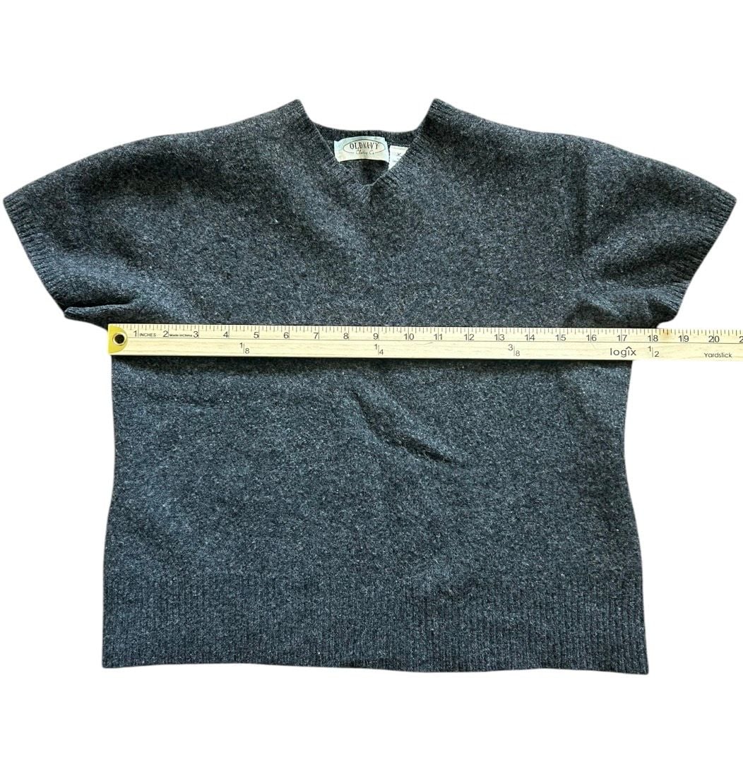 Vintage Old Navy 100% Lambswool Short Sleeve V-Neck Sweater Size XL Gray 5
