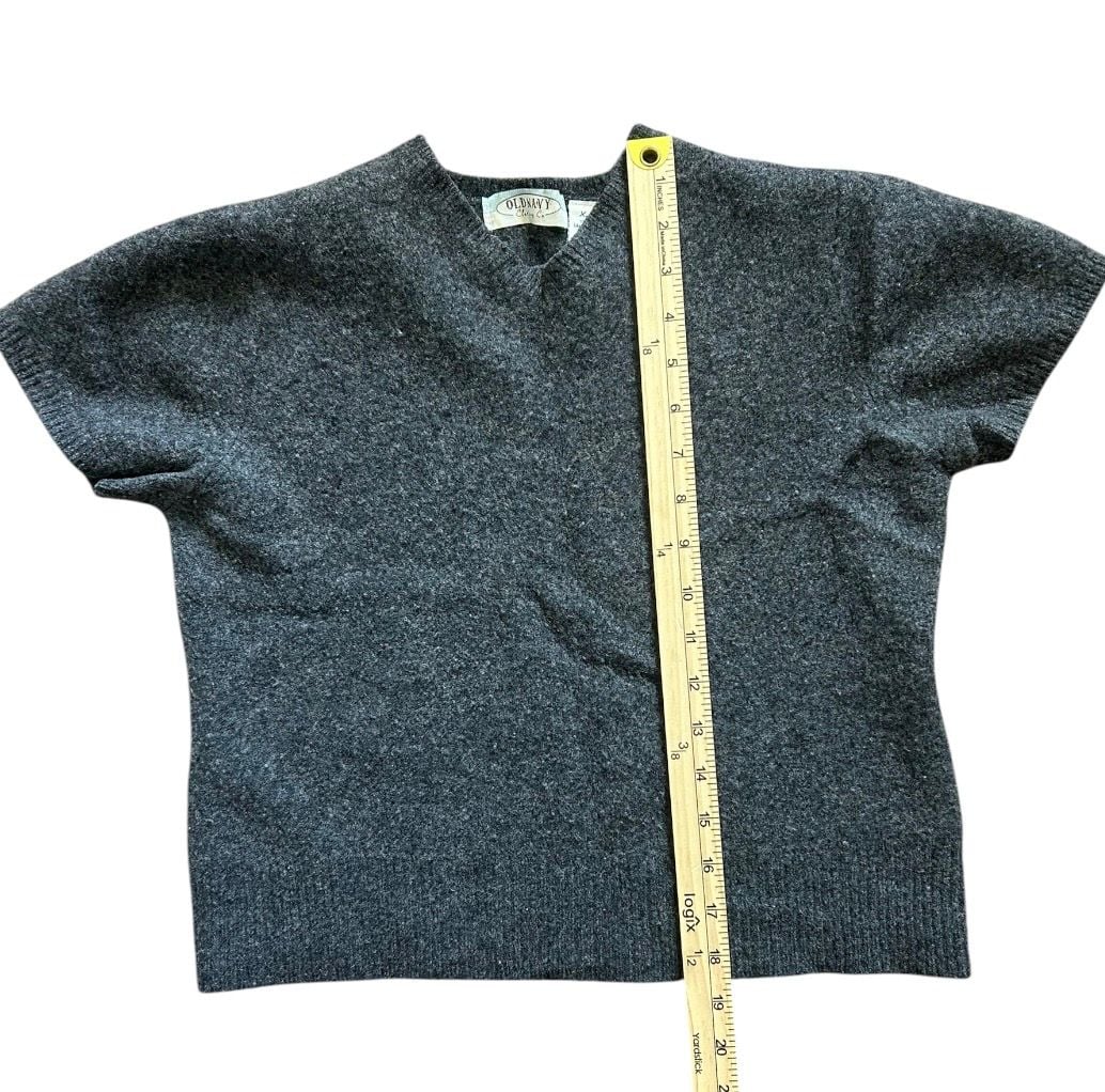 Vintage Old Navy 100% Lambswool Short Sleeve V-Neck Sweater Size XL Gray 6