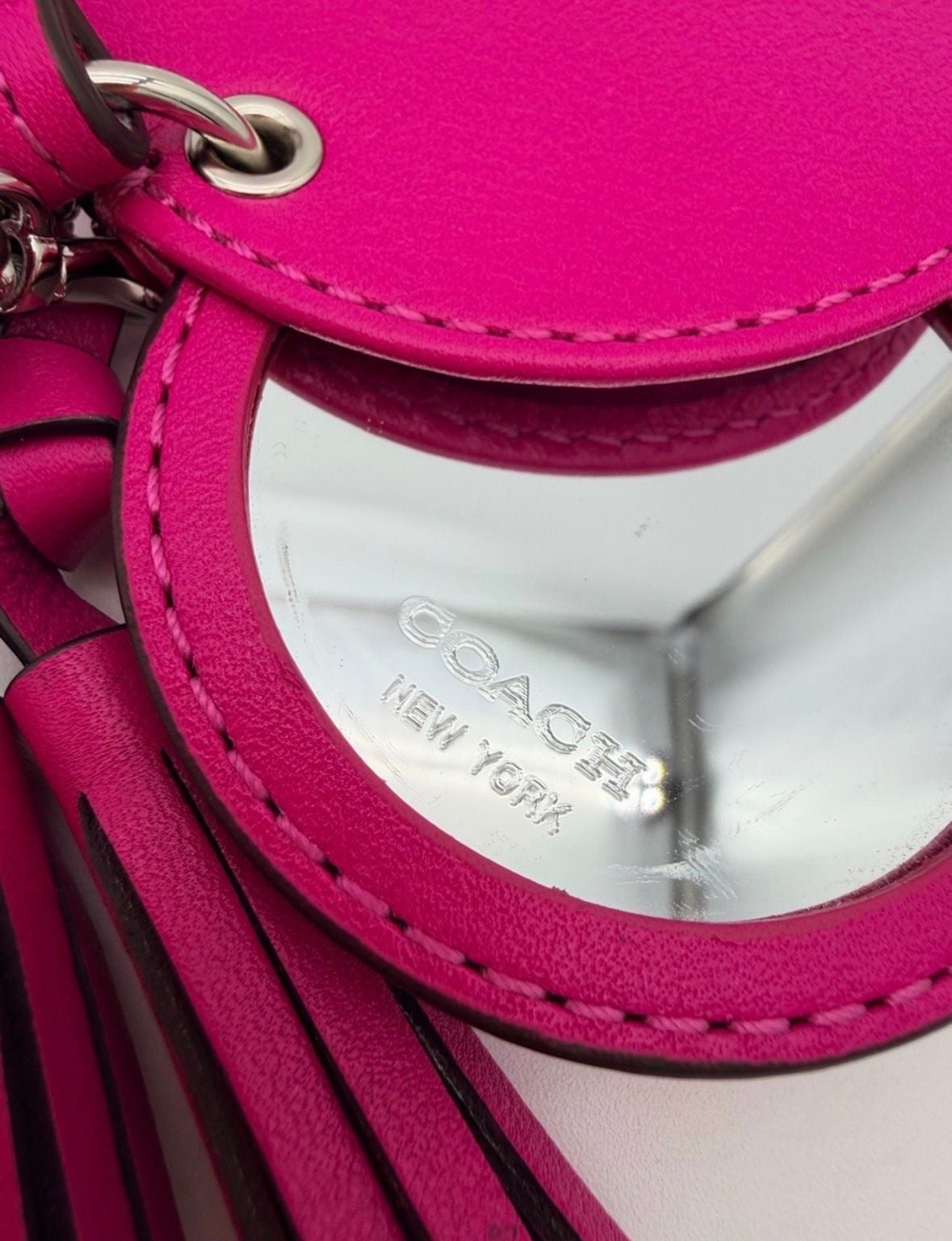 Coach Legacy Hot Pink Leather Compact Mirror Bag Charm Tassel 4