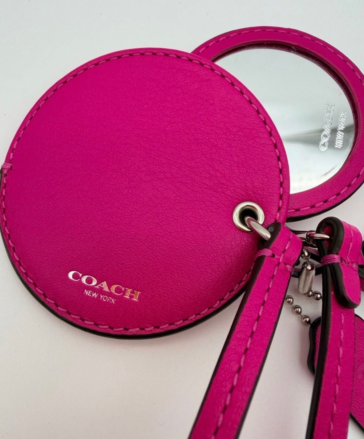 Coach Legacy Hot Pink Leather Compact Mirror Bag Charm Tassel 5