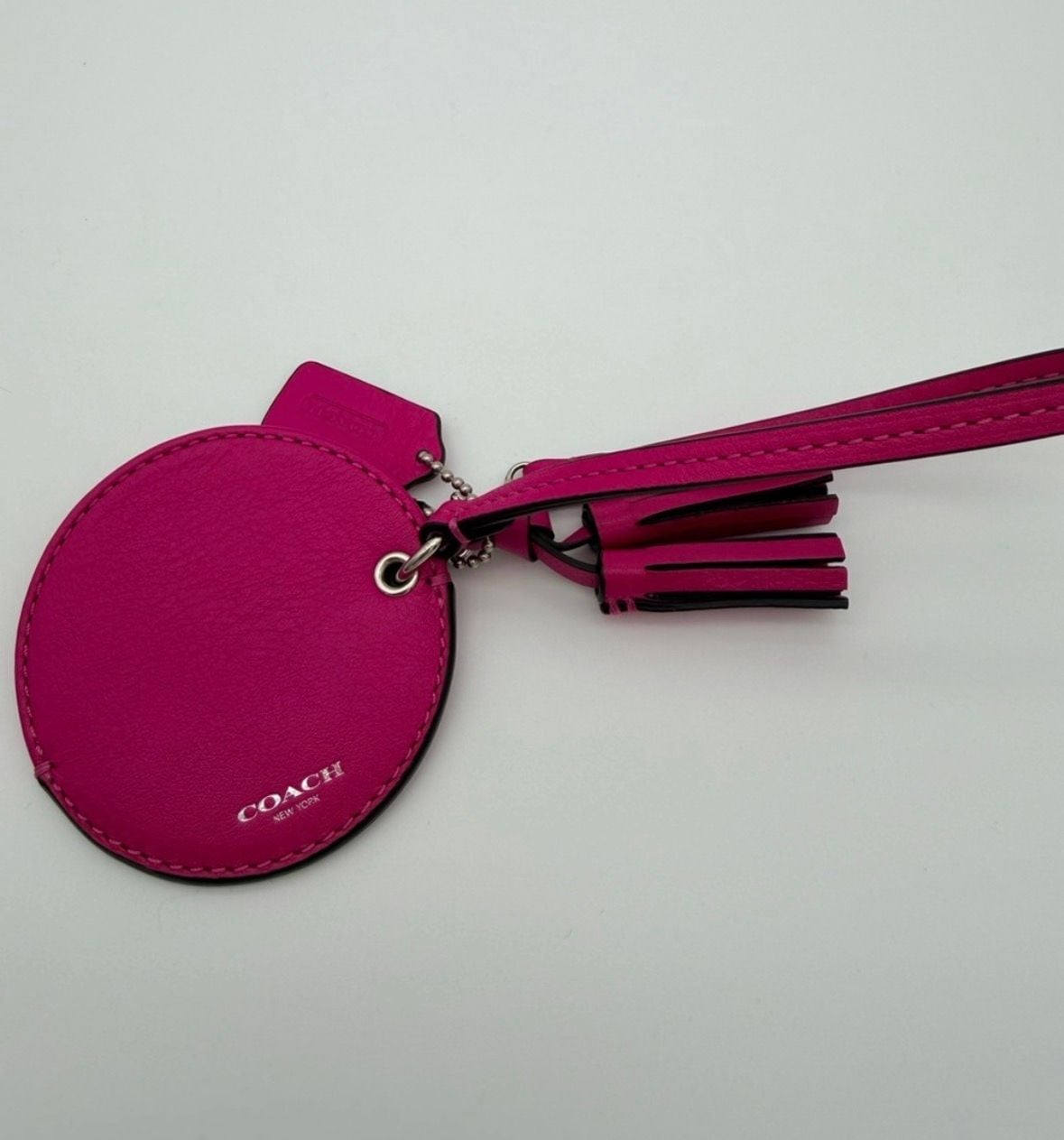 Coach Legacy Hot Pink Leather Compact Mirror Bag Charm Tassel 7