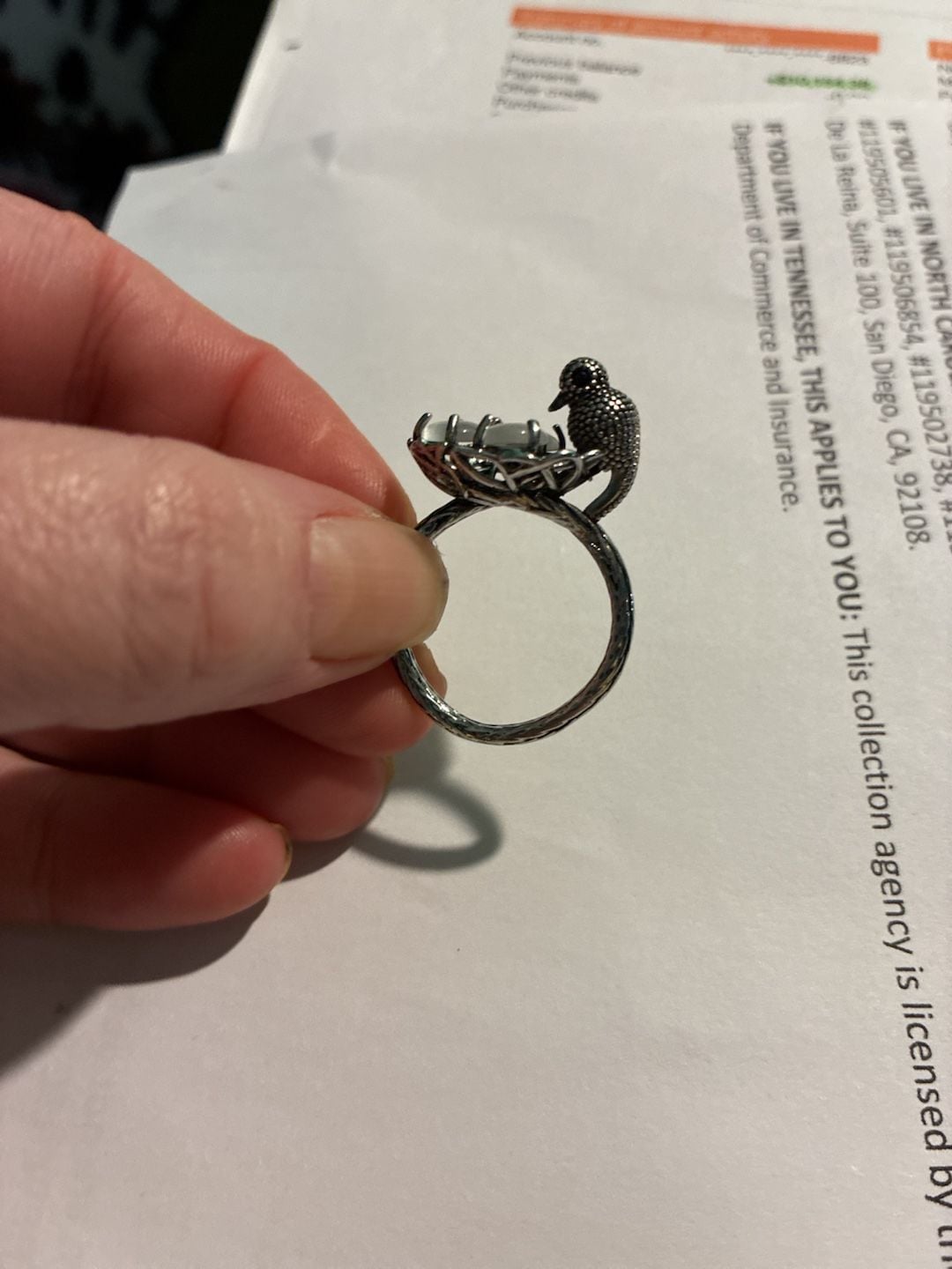 Bird Nest Ring With Cat's Eye Eggs 6