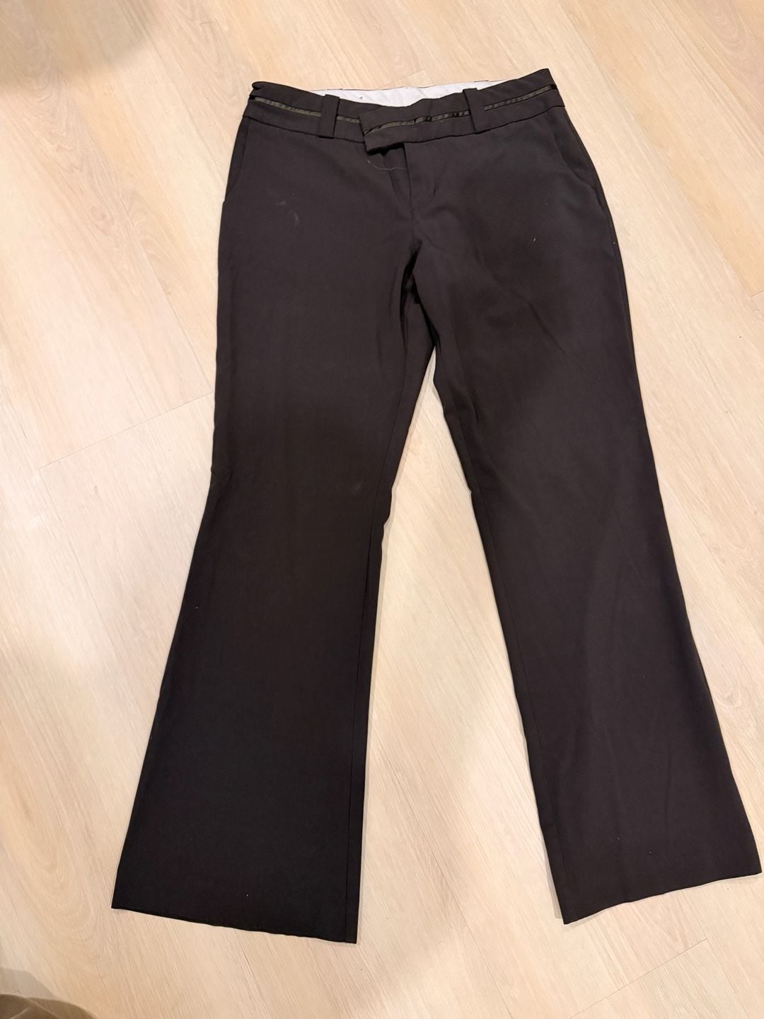 Mossino Stretch Dress Pants Size 10 Brown Tuxedo Stripe Trousers 2