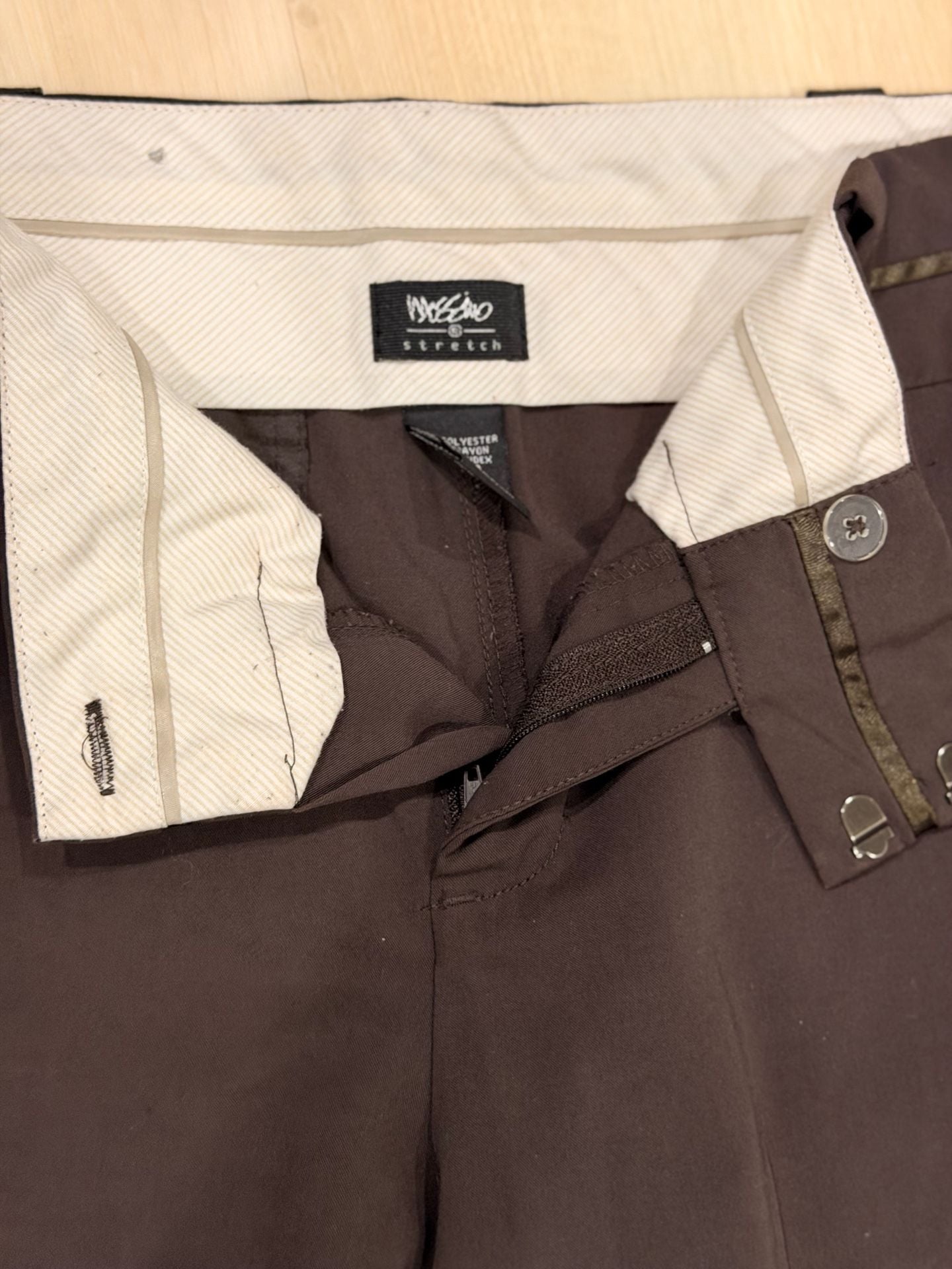 Mossino Stretch Dress Pants Size 10 Brown Tuxedo Stripe Trousers 3