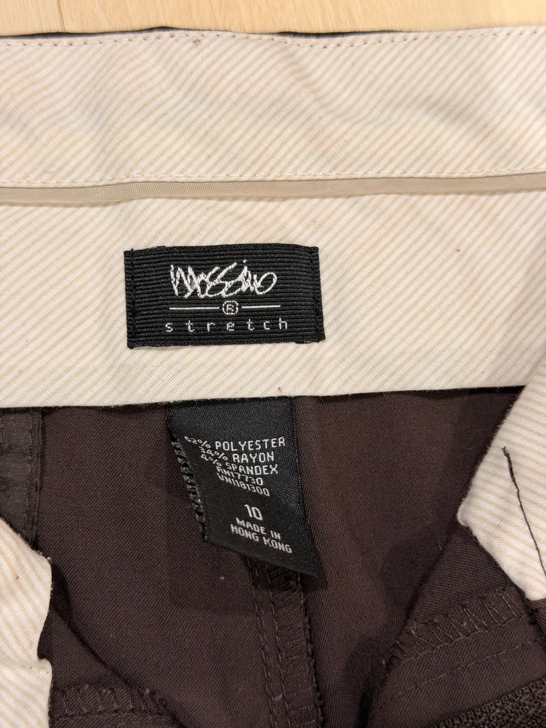 Mossino Stretch Dress Pants Size 10 Brown Tuxedo Stripe Trousers 4