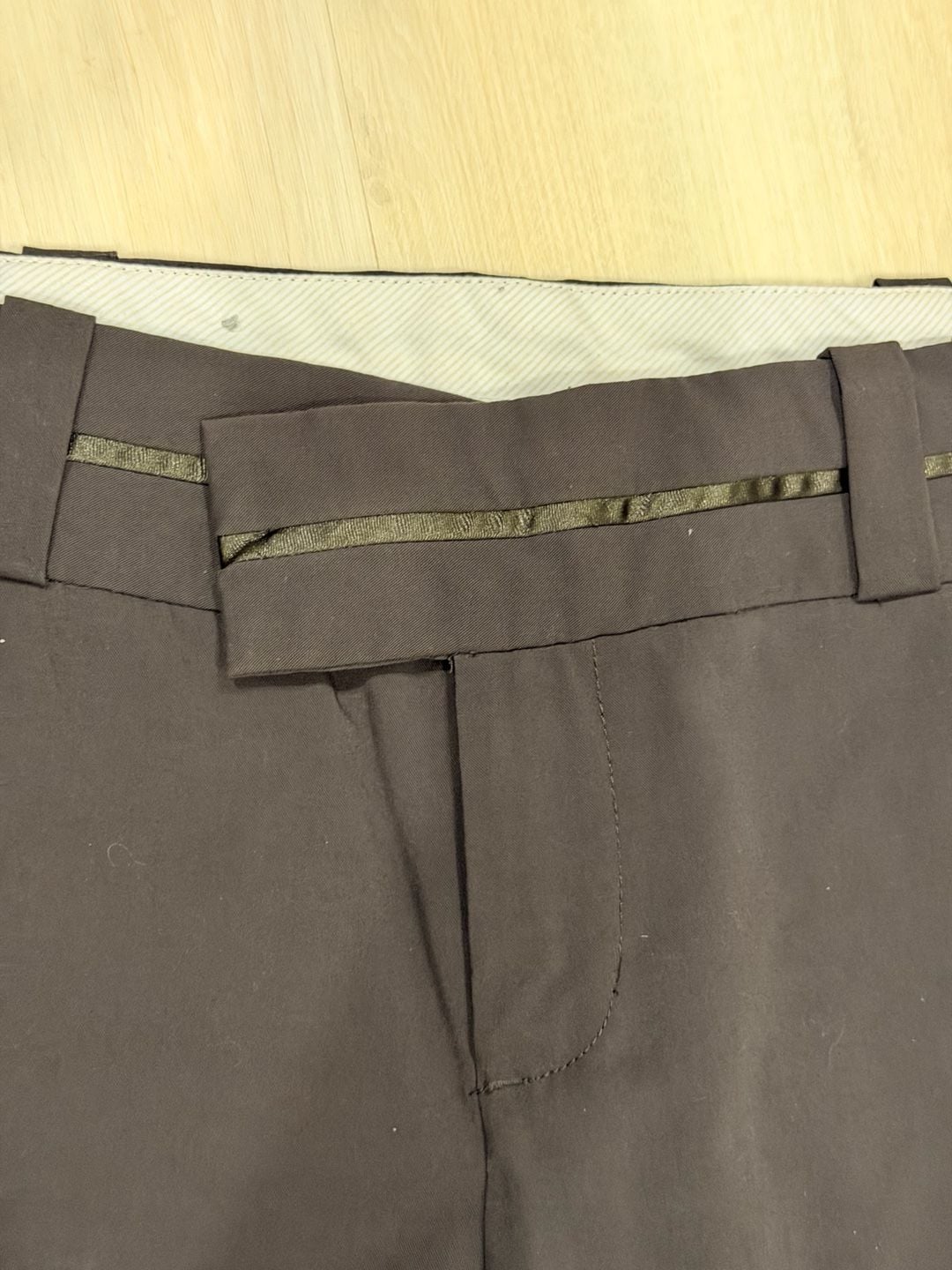 Mossino Stretch Dress Pants Size 10 Brown Tuxedo Stripe Trousers 7