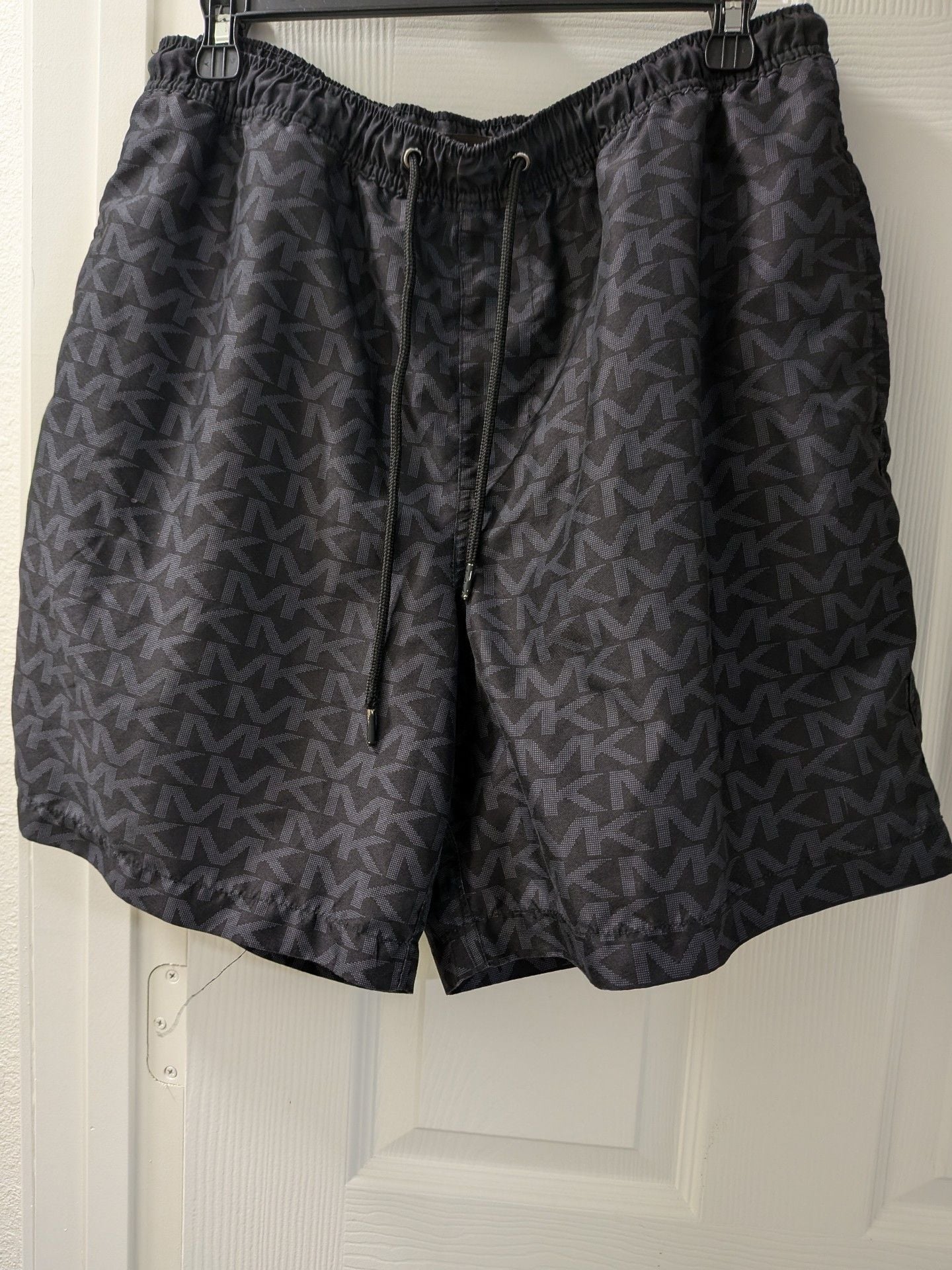 Michael Kors Swim Trunks Black MK Monogram Logo Print Drawstring 2