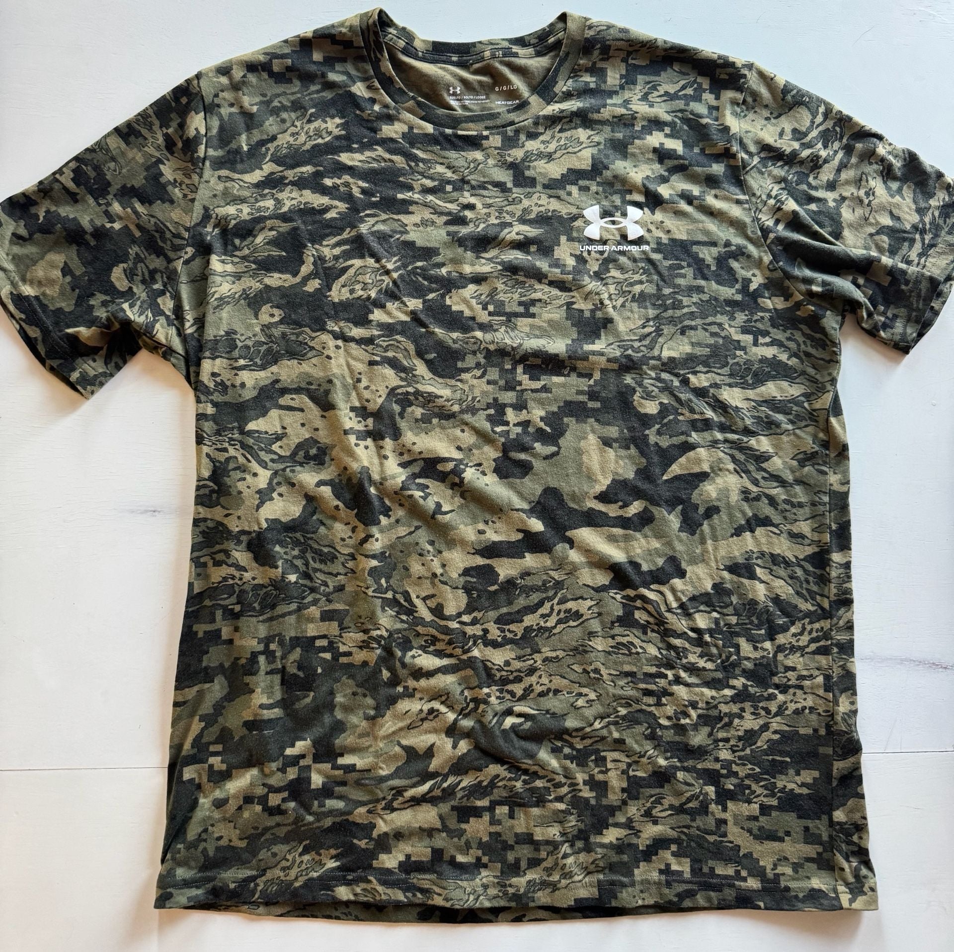 Under Armour Heatgear Camo T-Shirt Size Large Green Loose 2