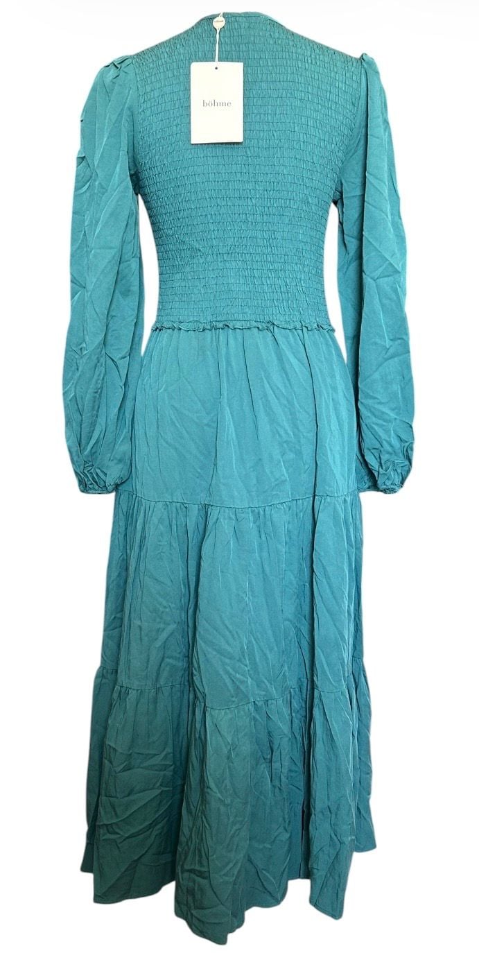 Bohme Dress Casual Long Sleeve V Neck Elastic Waist Lightweight Maxi Dark Teal 3