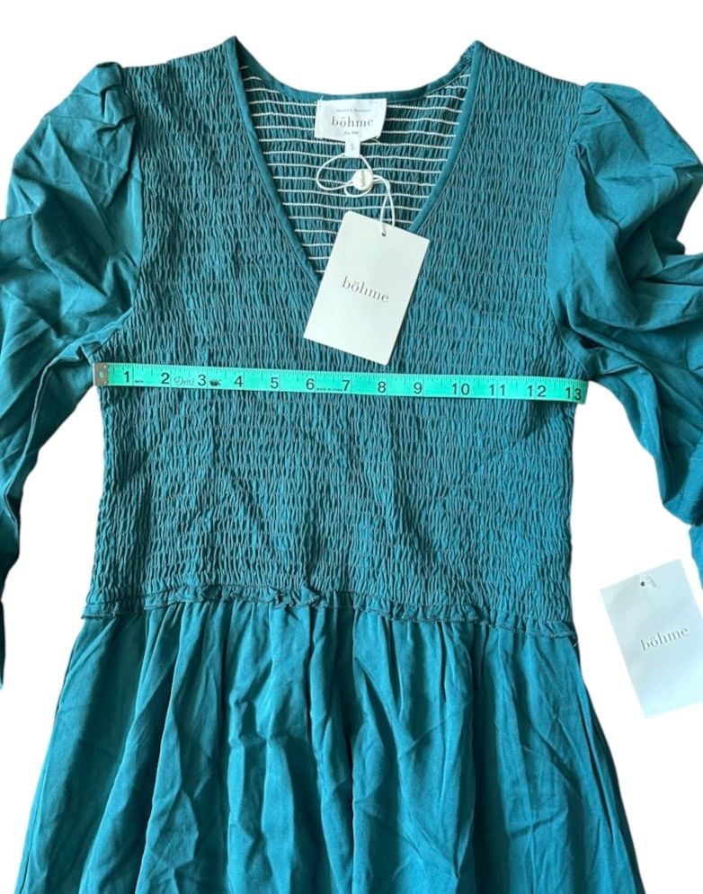 Bohme Dress Casual Long Sleeve V Neck Elastic Waist Lightweight Maxi Dark Teal 4