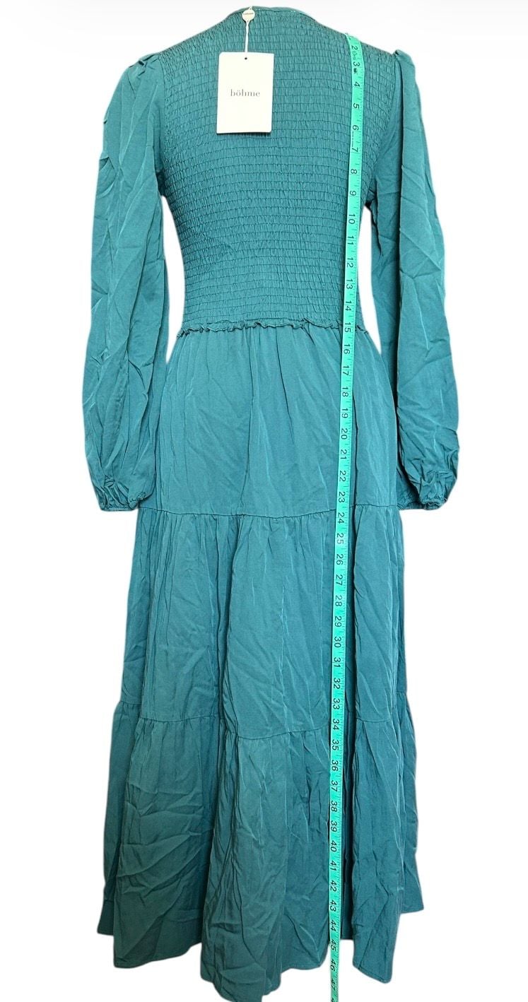 Bohme Dress Casual Long Sleeve V Neck Elastic Waist Lightweight Maxi Dark Teal 5