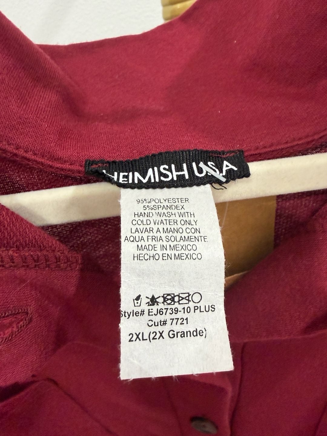 Heimish USA Shacket Size 2XL Crimson Solid Shirring 3