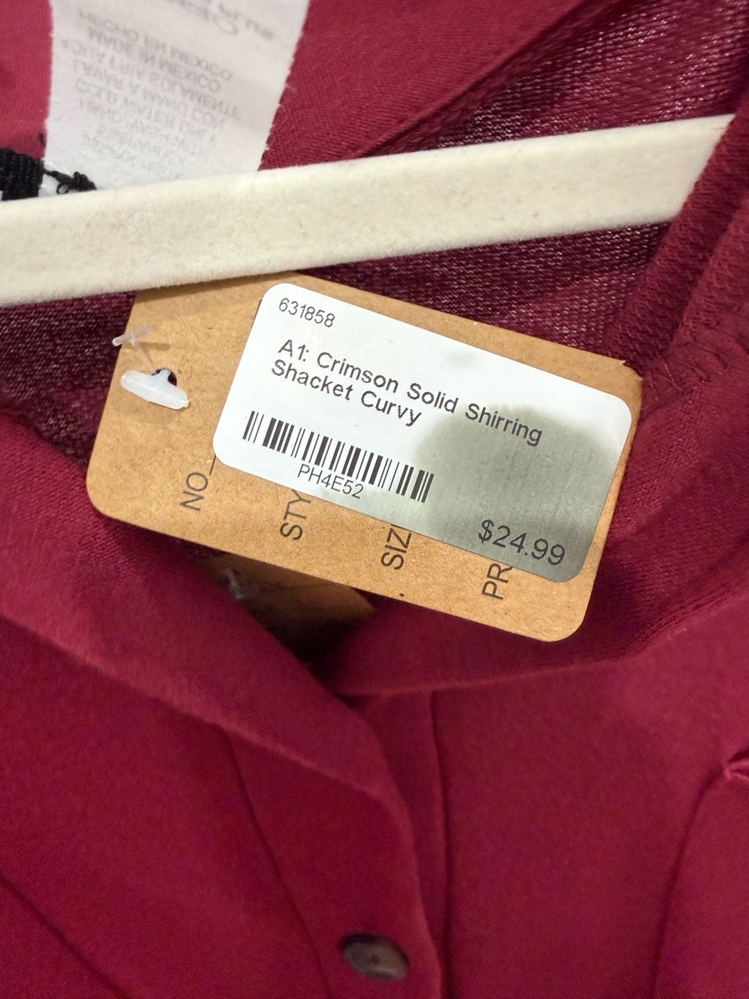 Heimish USA Shacket Size 2XL Crimson Solid Shirring 4