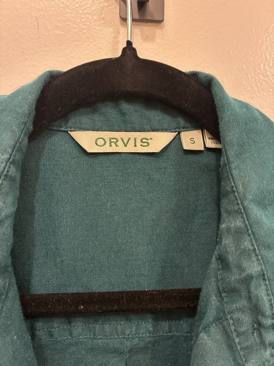 Orvis Button Down Shirt Size S Green Linen Blend 3
