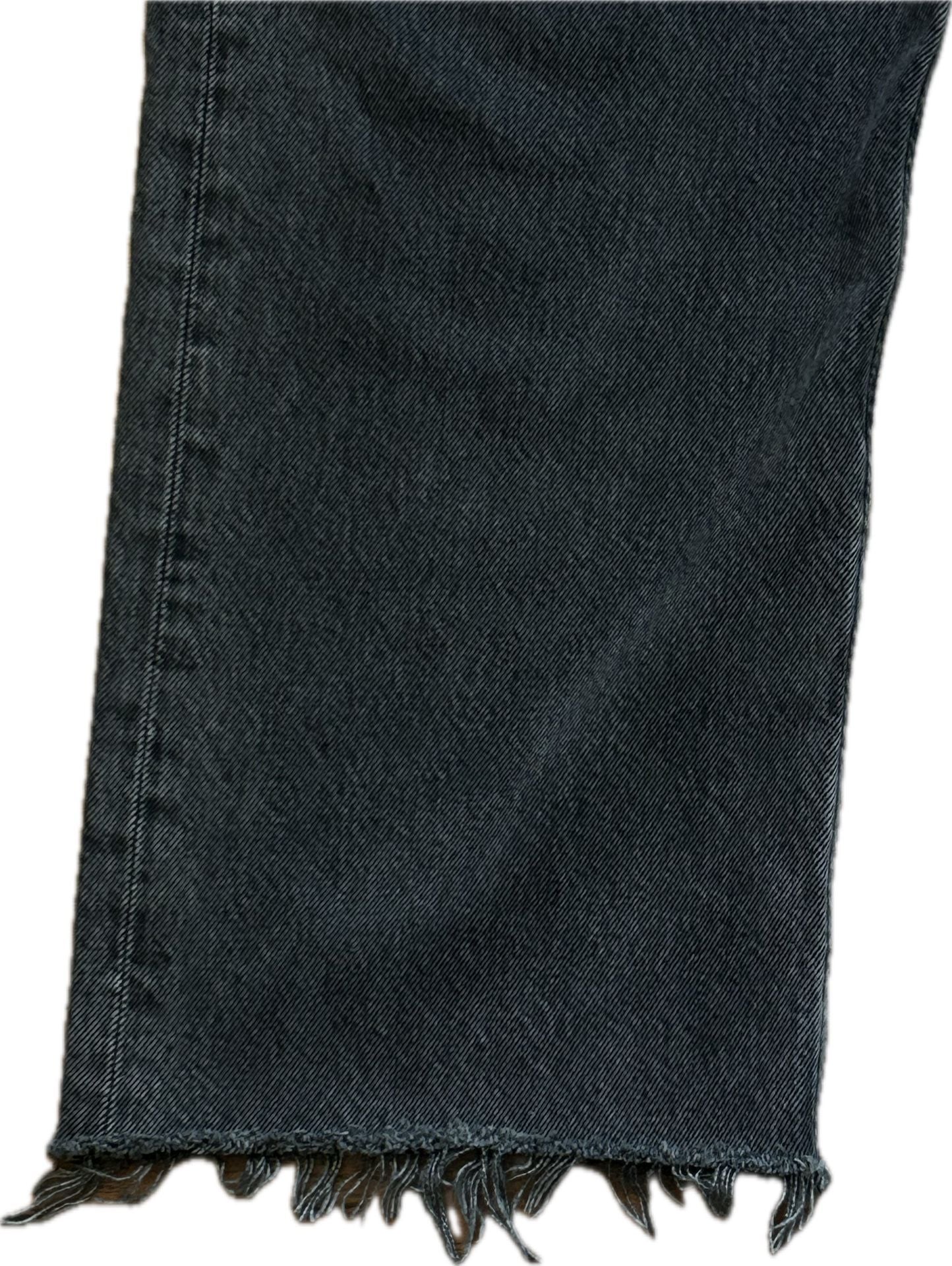 AGOLDE 90s Pinch Waist High Rise Straight Leg Jeans Charcoal Gray Frayed Hem EUC 3