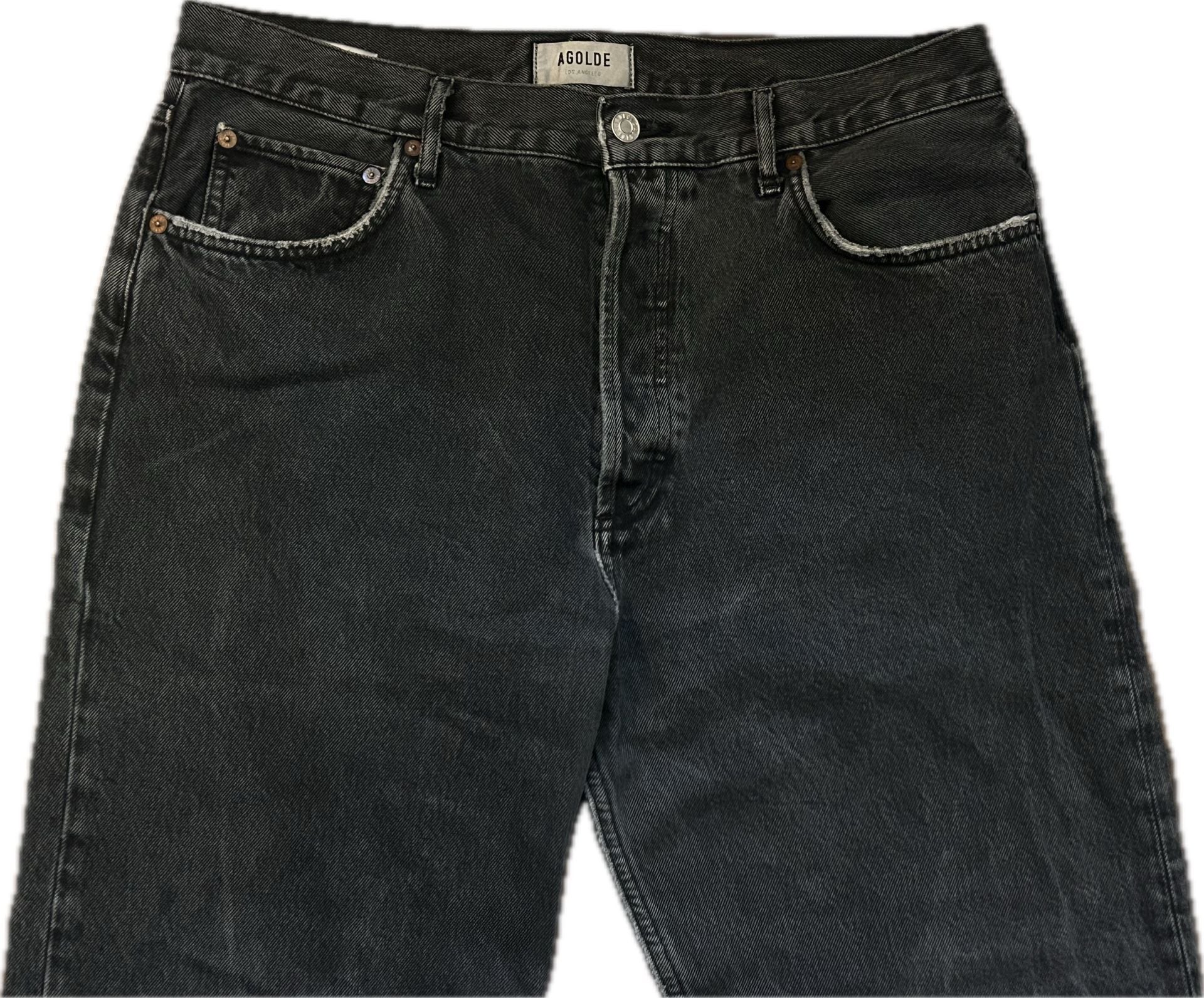 AGOLDE 90s Pinch Waist High Rise Straight Leg Jeans Charcoal Gray Frayed Hem EUC 4