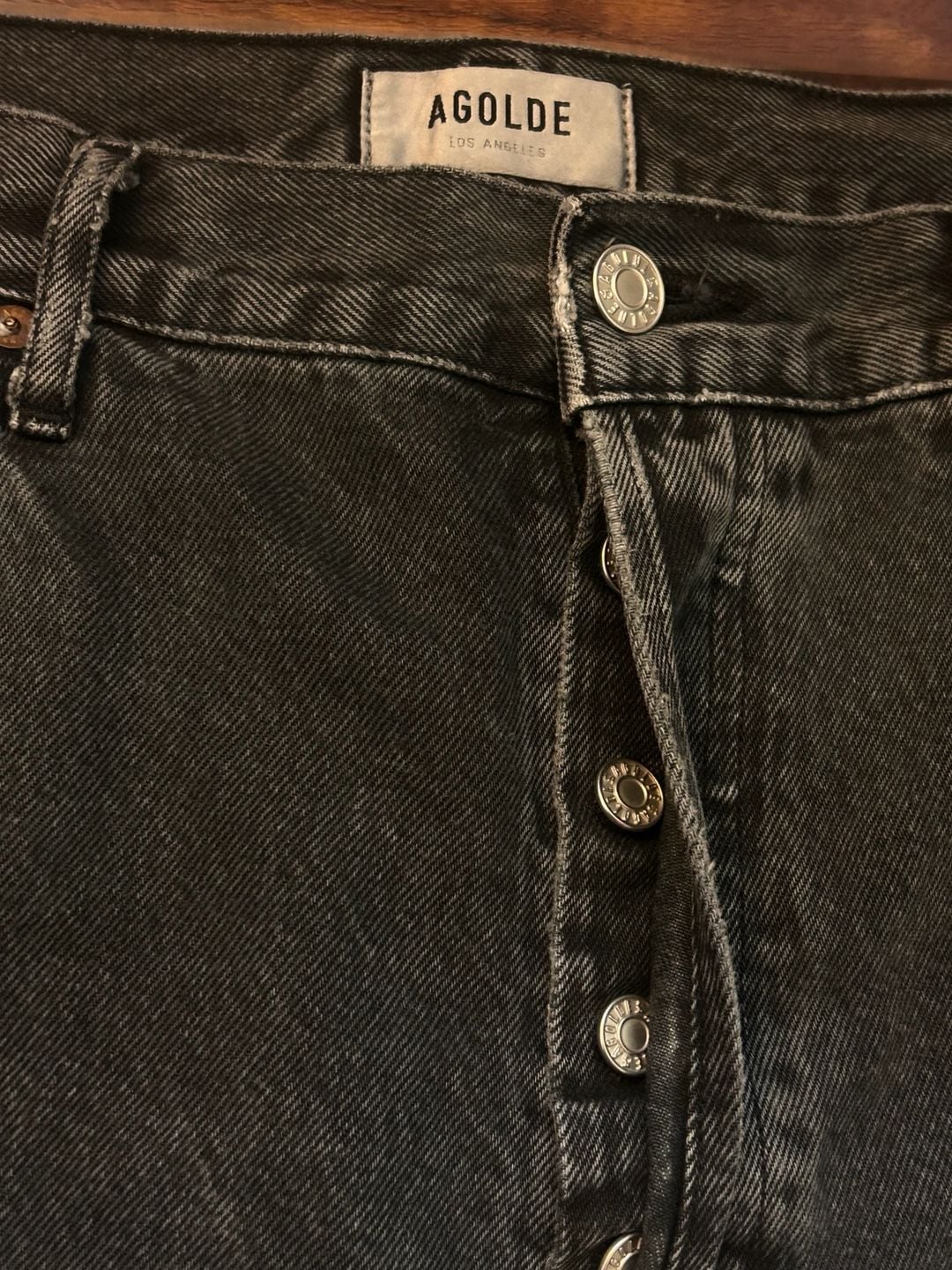 AGOLDE 90s Pinch Waist High Rise Straight Leg Jeans Charcoal Gray Frayed Hem EUC 7
