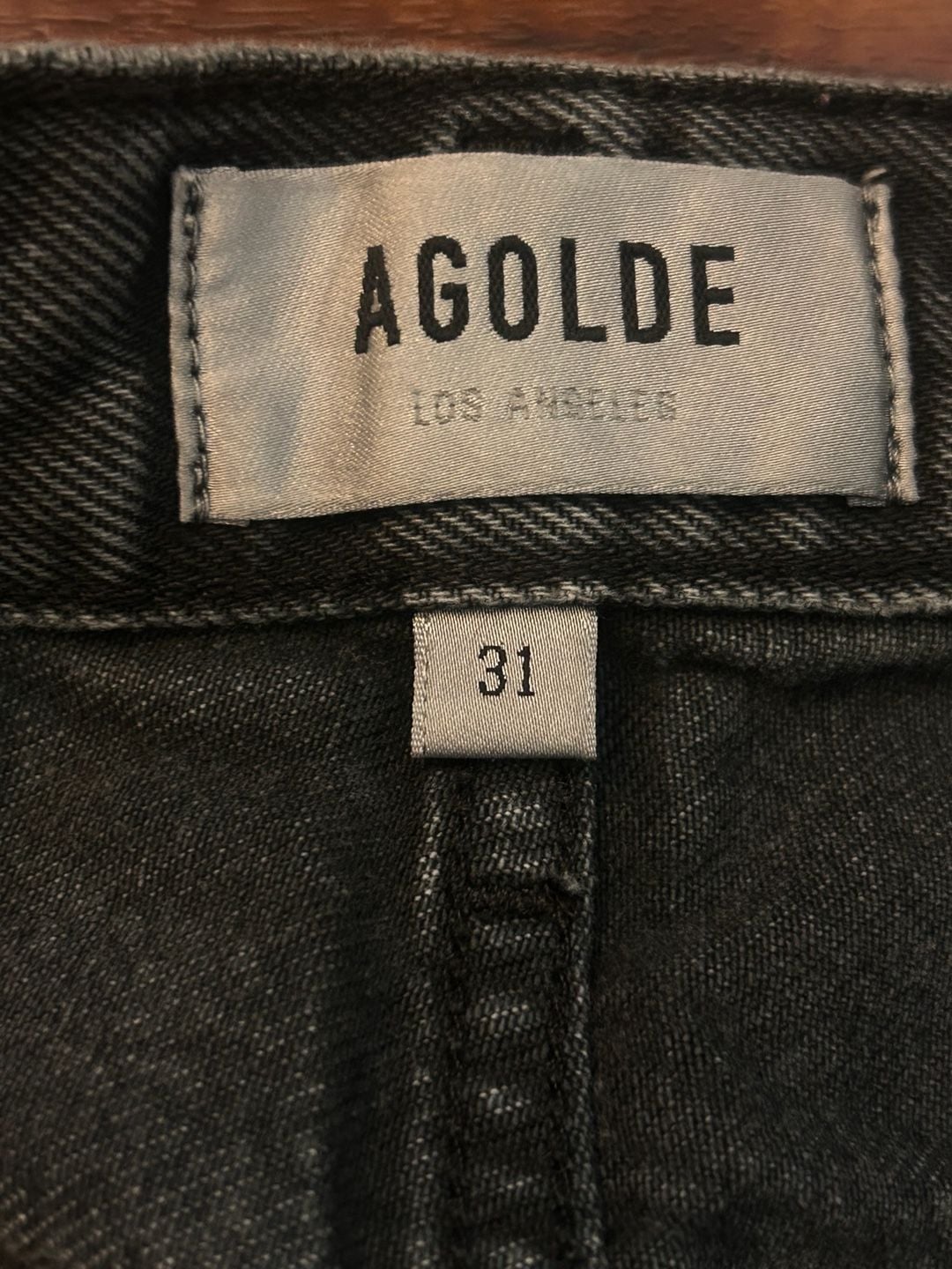 AGOLDE 90s Pinch Waist High Rise Straight Leg Jeans Charcoal Gray Frayed Hem EUC 8
