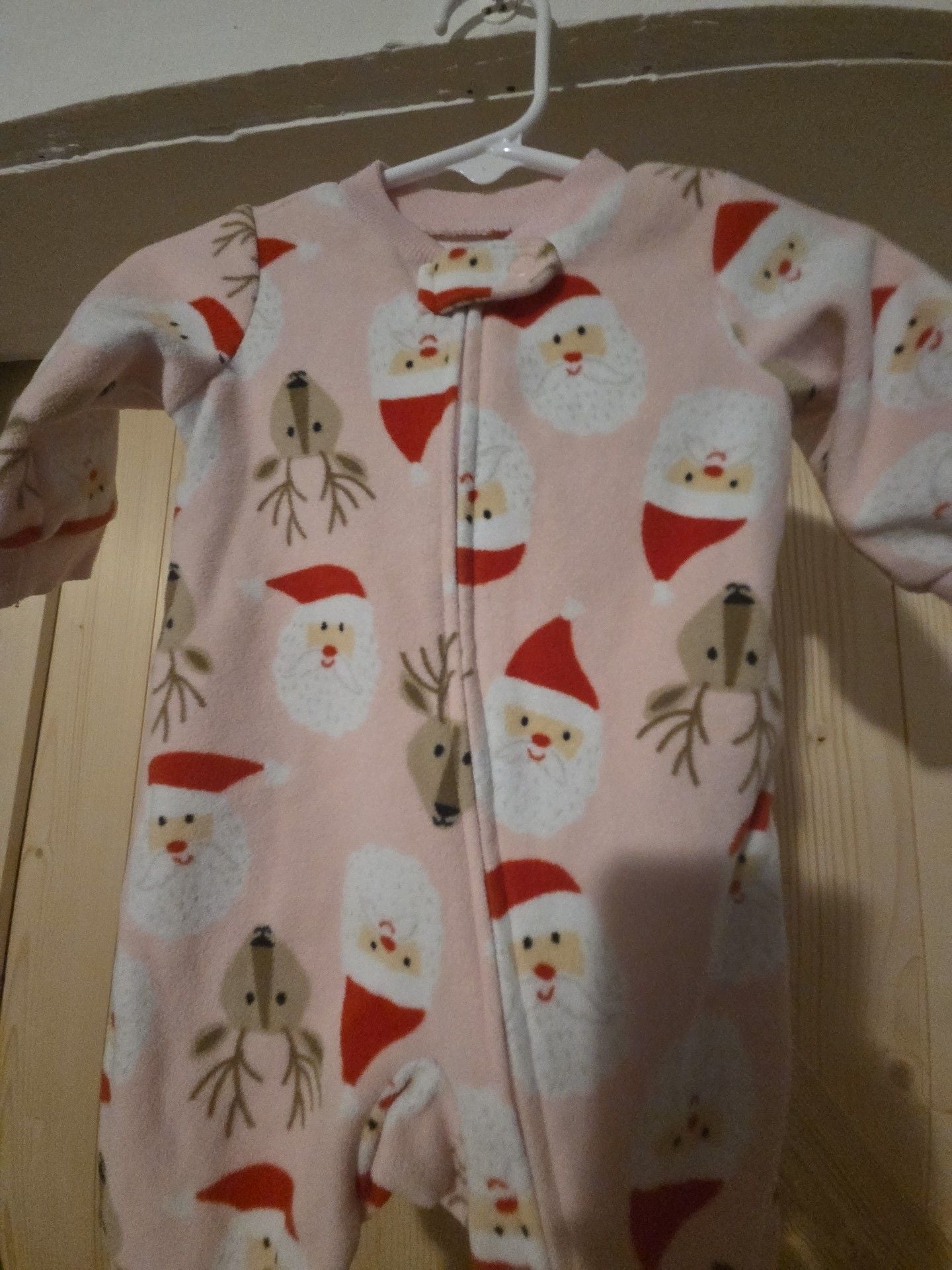 Carter's Santa Reindeer Fleece Sleep & Play Size 3M Pink 3
