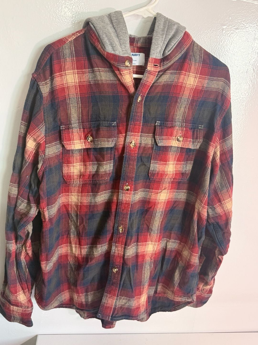 Old Navy Plaid Flannel Hooded Shirt Size XL Double-Brushed 5