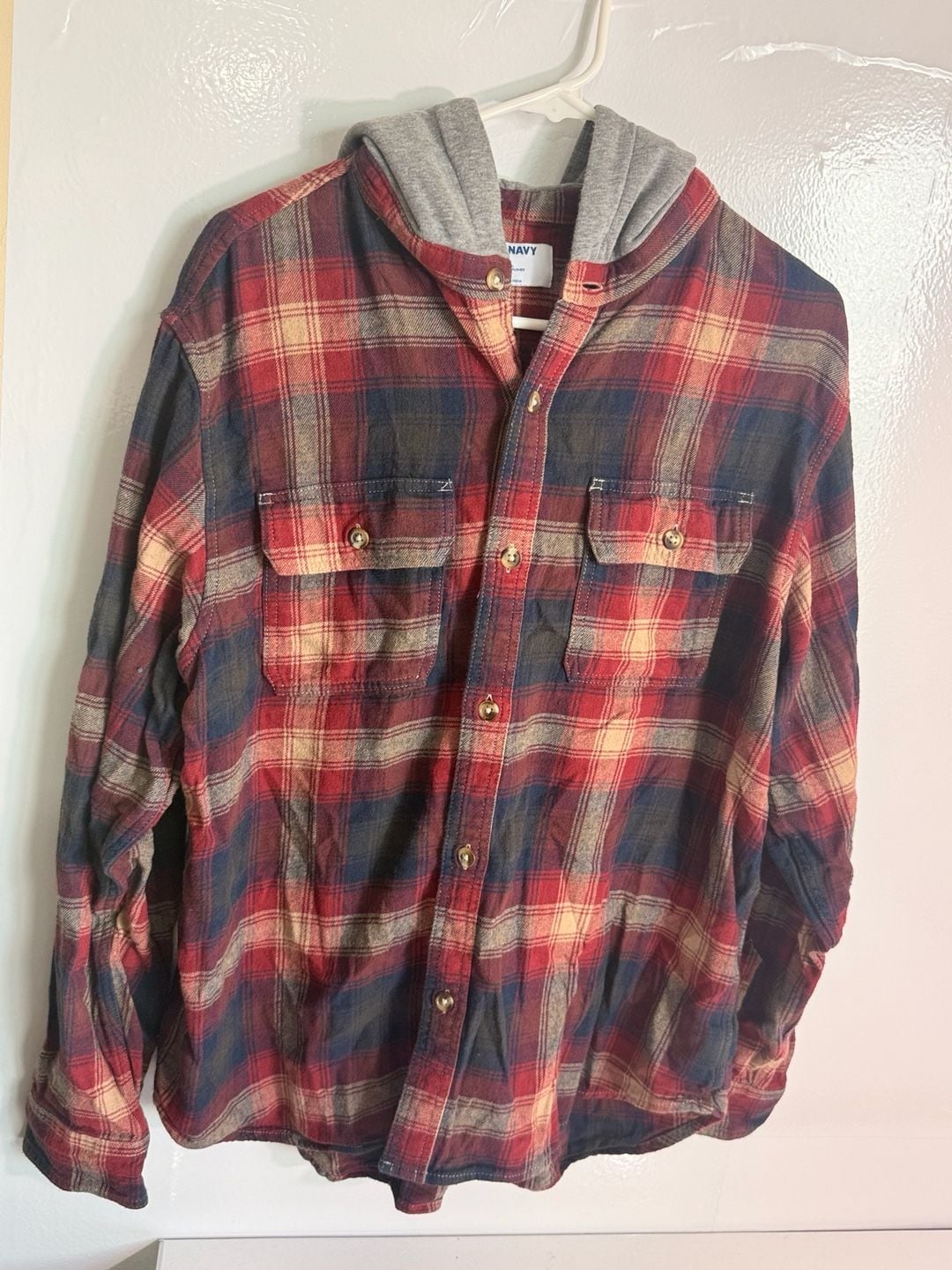 Old Navy Plaid Flannel Hooded Shirt Size XL Double-Brushed 6