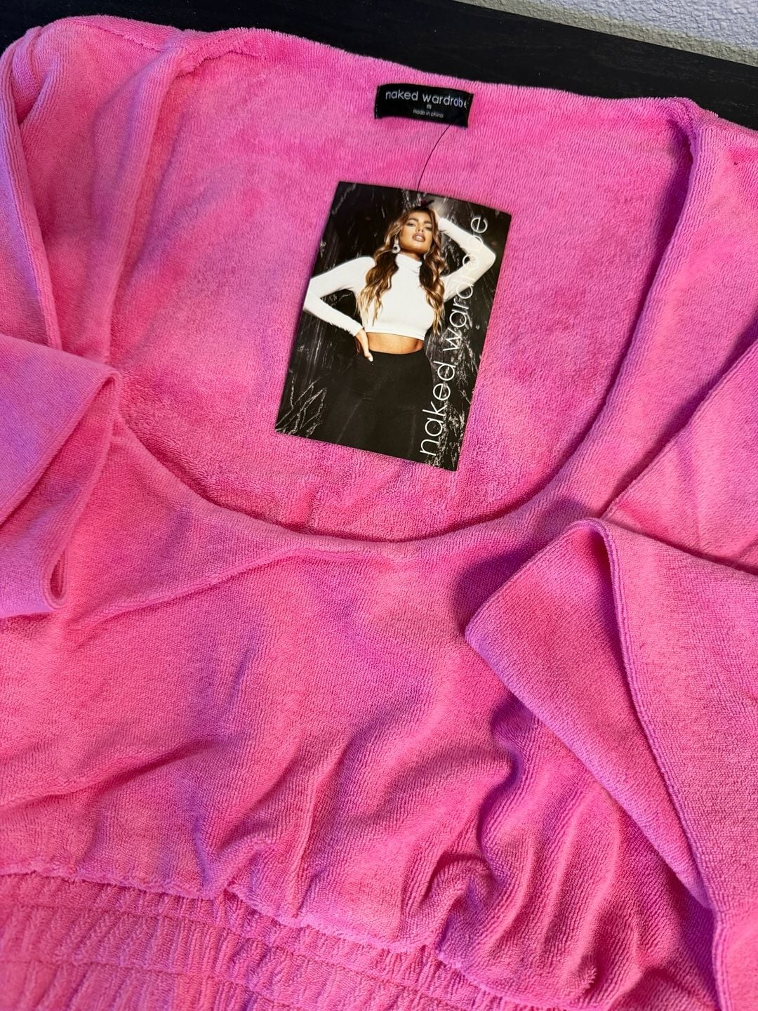 Naked Wardrobe Crop Top Size M Pink Terry Cloth 1