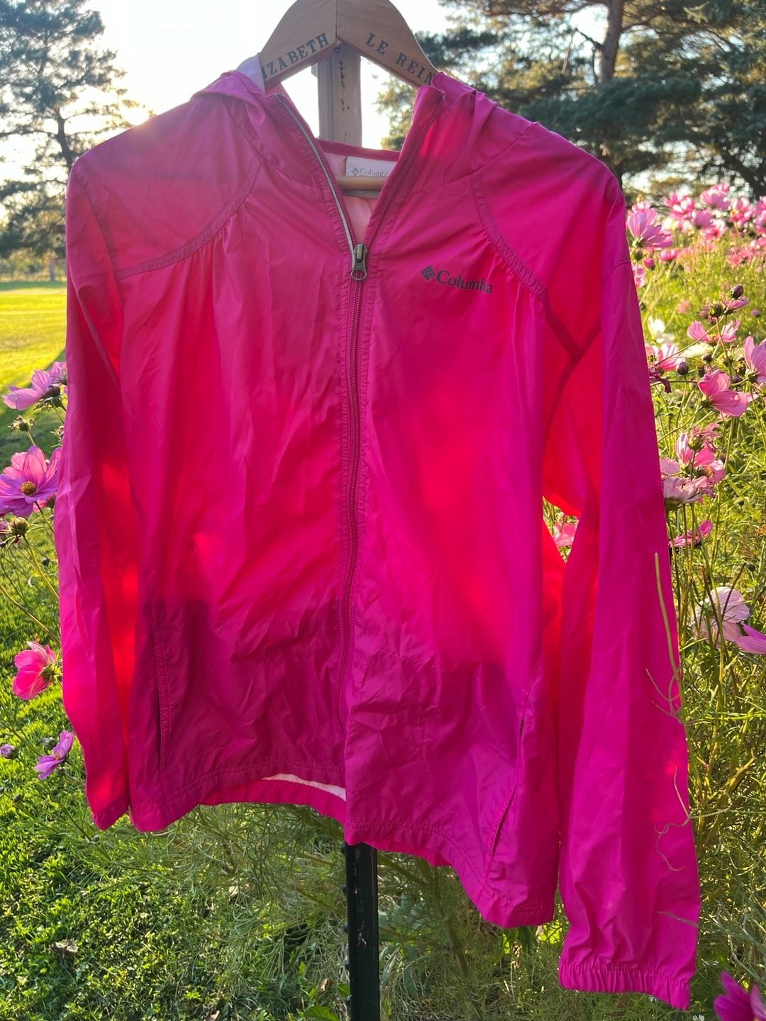 Columbia Full Zip Windbreaker Jacket Size XL 18/20 Pink Nylon 2
