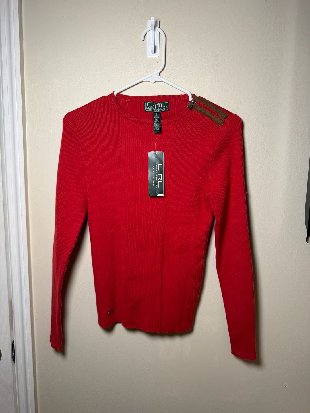 Lauren Active Ralph Lauren Ribbed Long Sleeve Sweater Size S Red Zip 2