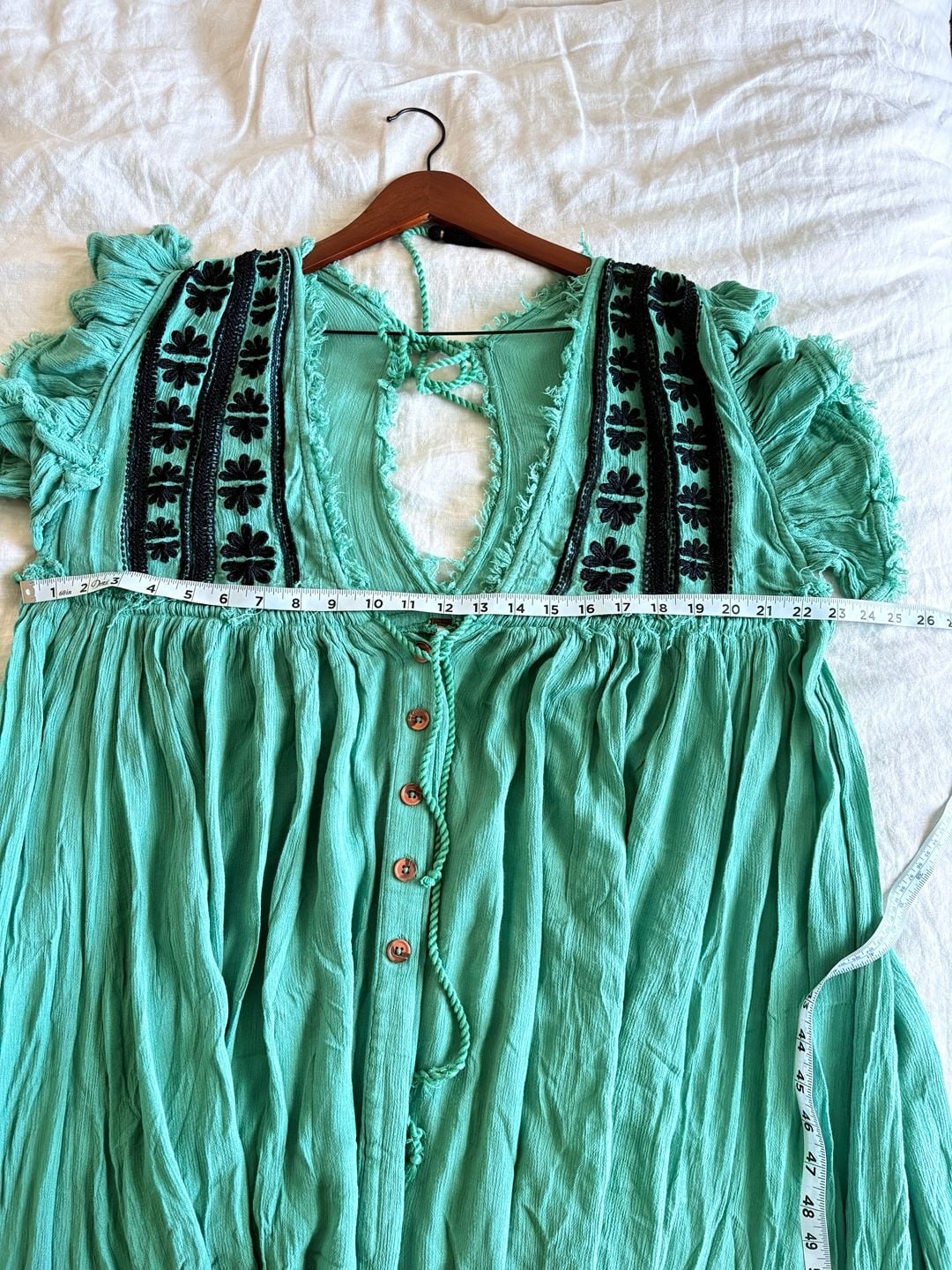 Free People Beach Comber Dress Emerald Green Embroidered Midi Boho 7