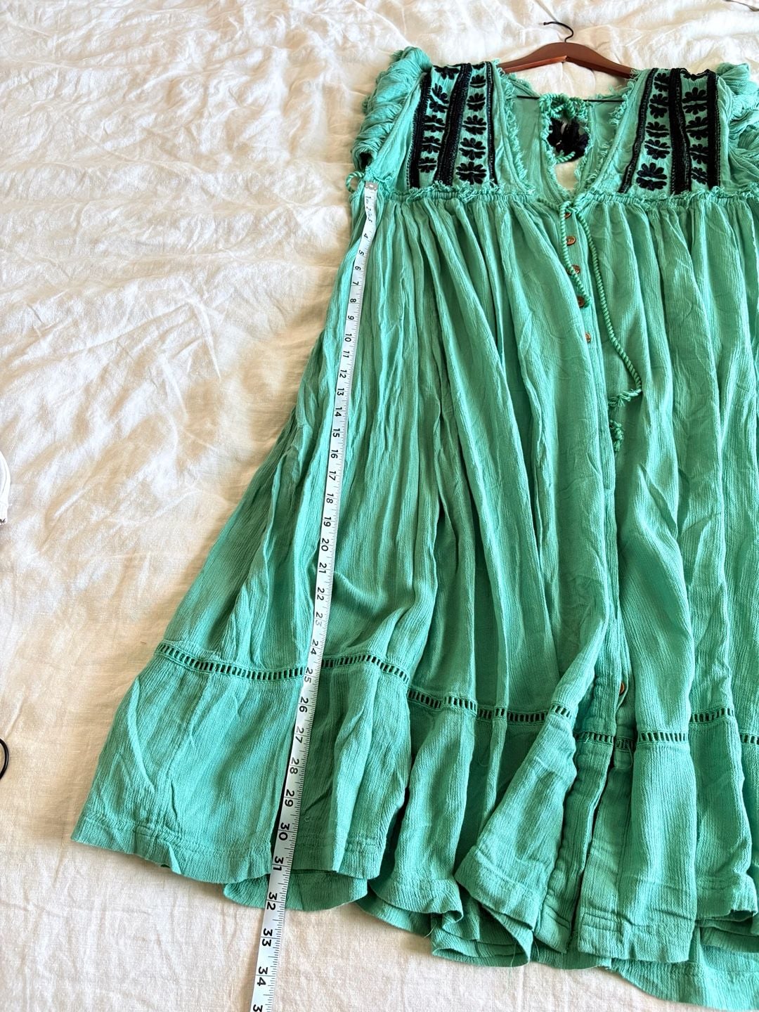 Free People Beach Comber Dress Emerald Green Embroidered Midi Boho 8