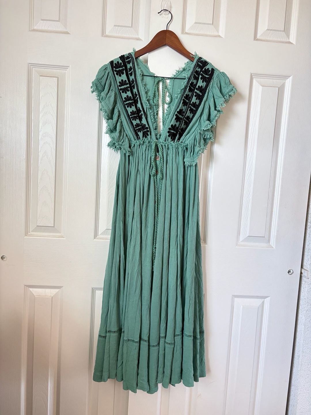 Free People Beach Comber Dress Emerald Green Embroidered Midi Boho 11