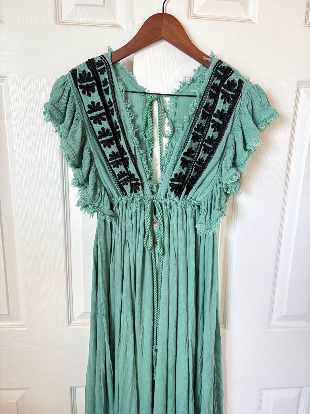 Free People Beach Comber Dress Emerald Green Embroidered Midi Boho 12