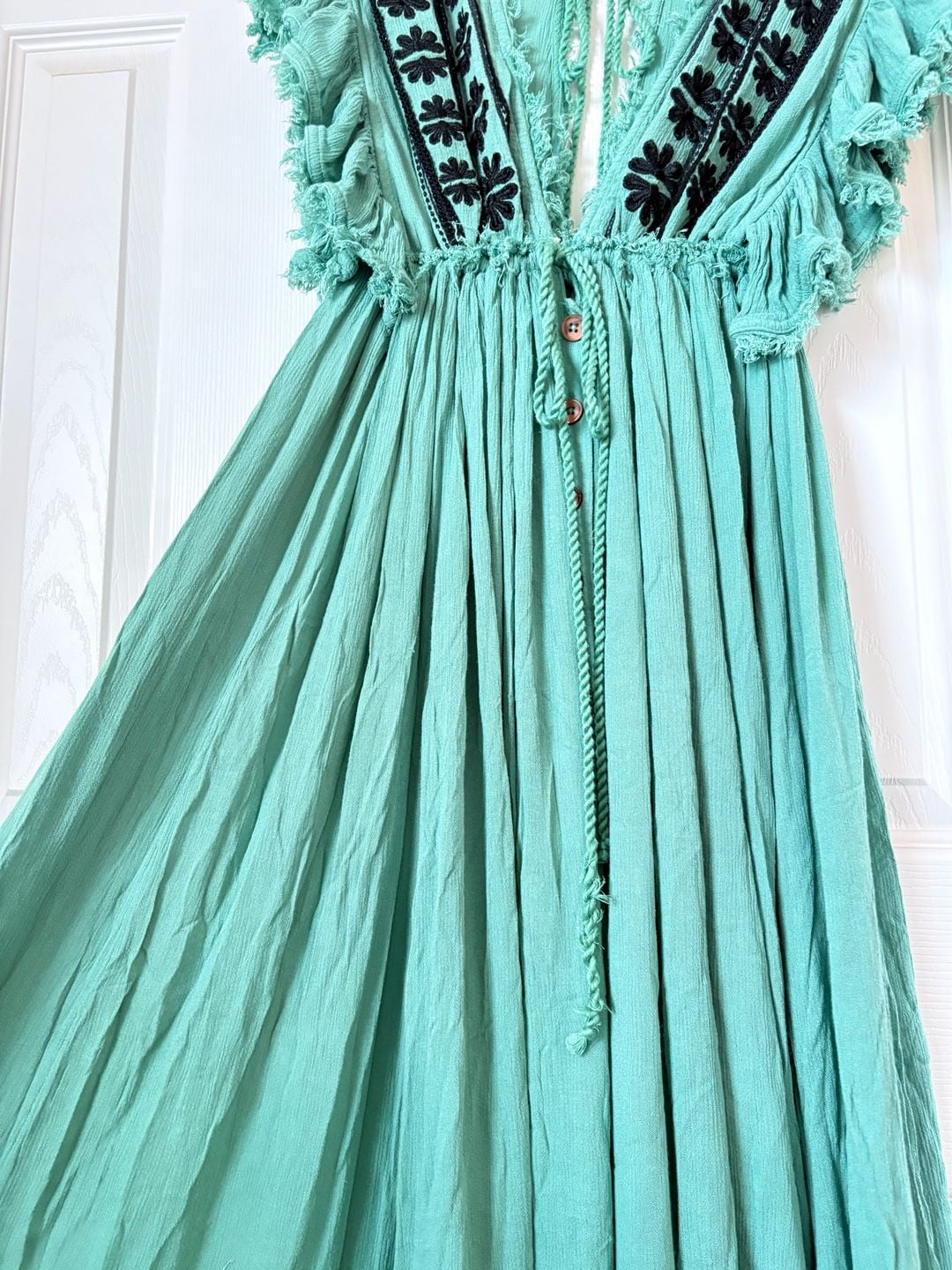 Free People Beach Comber Dress Emerald Green Embroidered Midi Boho 13