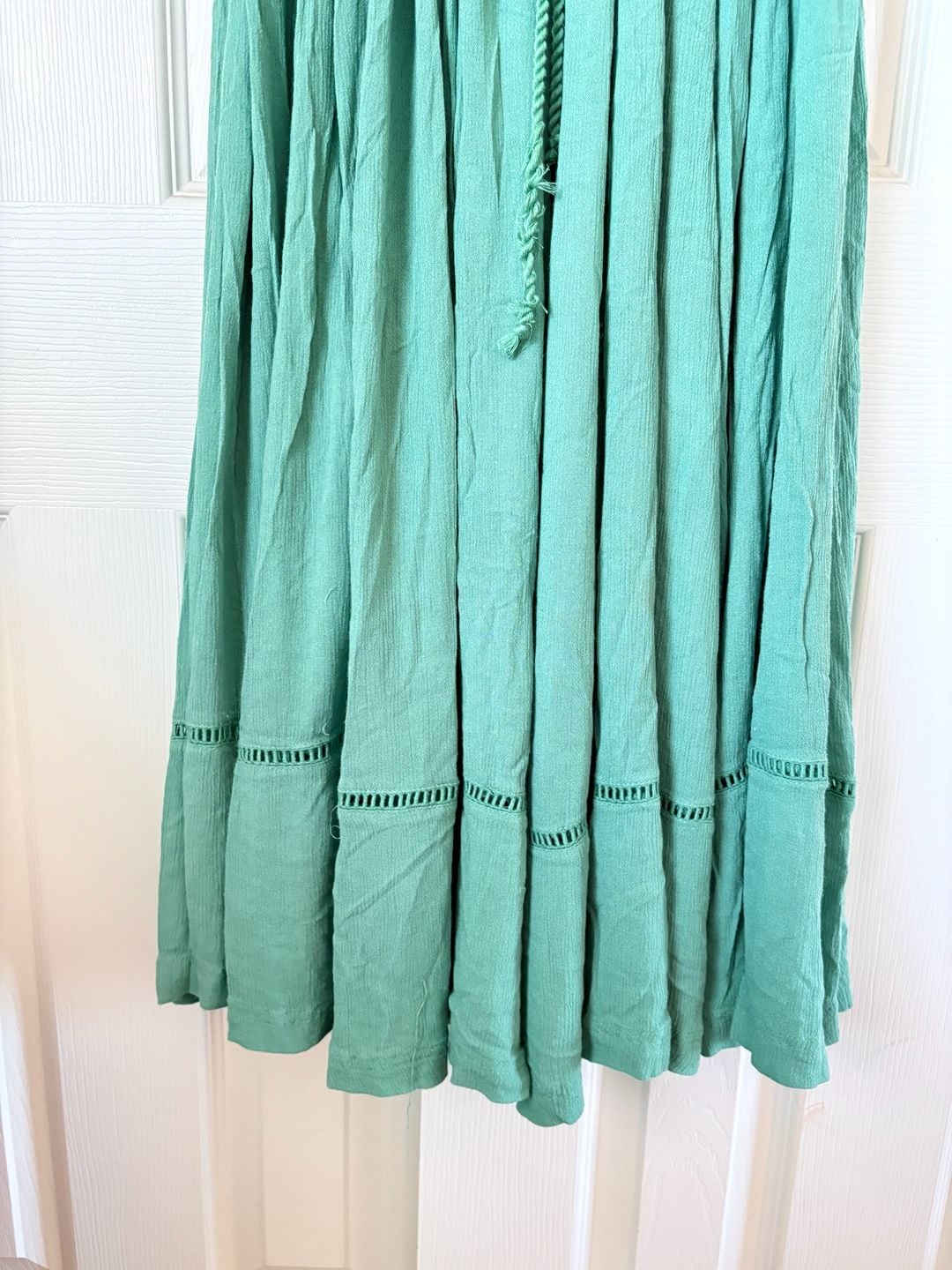 Free People Beach Comber Dress Emerald Green Embroidered Midi Boho 14