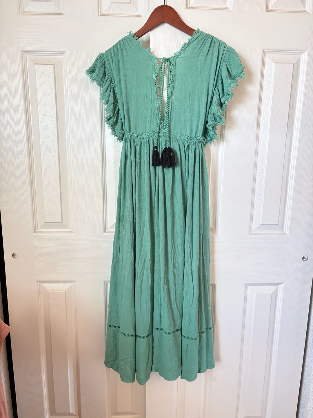Free People Beach Comber Dress Emerald Green Embroidered Midi Boho 15