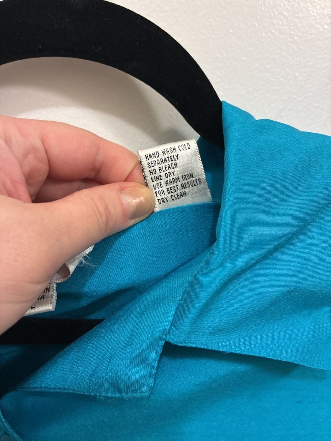 Vintage 1990s Lizden Silk Button Down Shirt Size L Teal 5