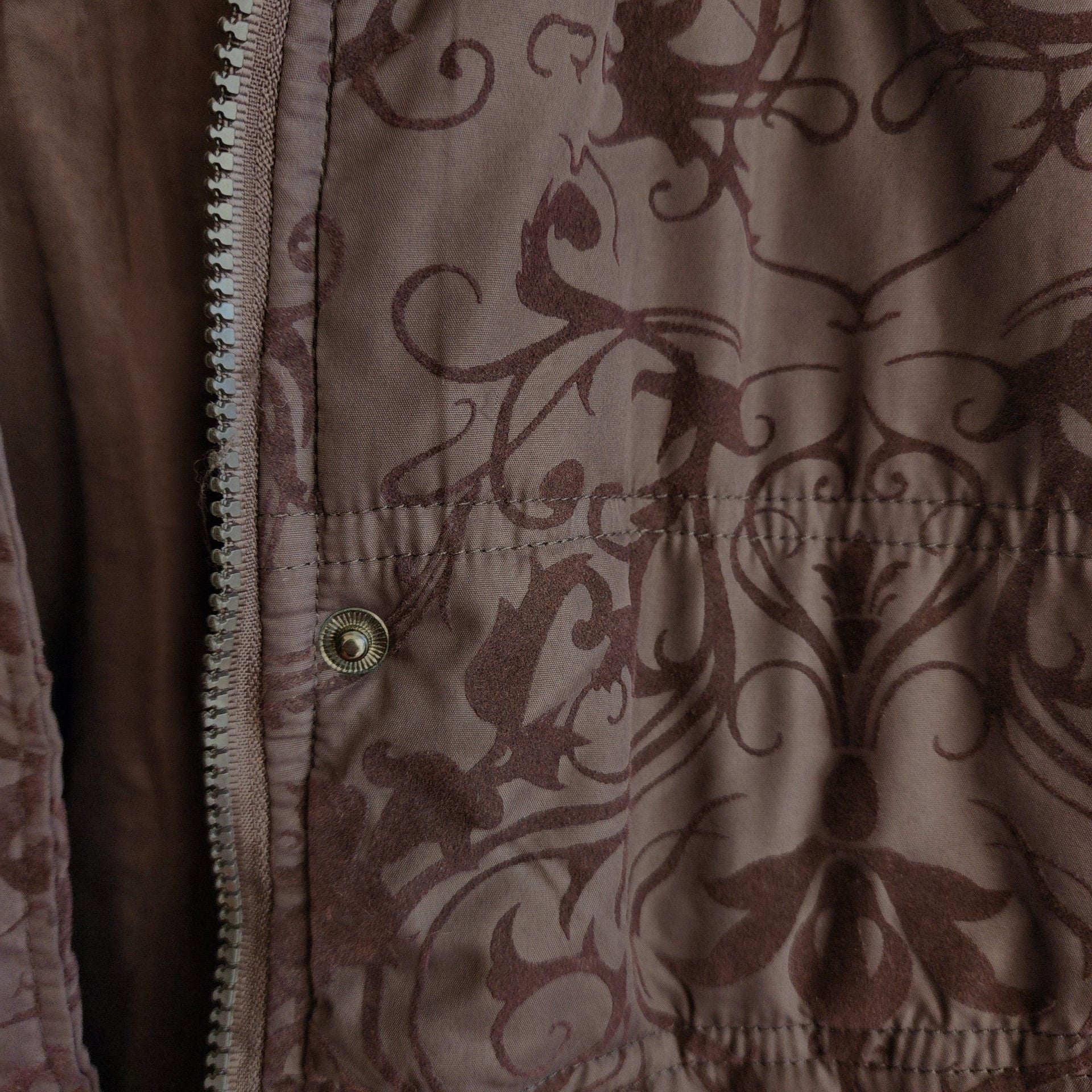X-Five Basic Puffer Jacket XL Brown Paisley Faux Fur Hood Winter 10