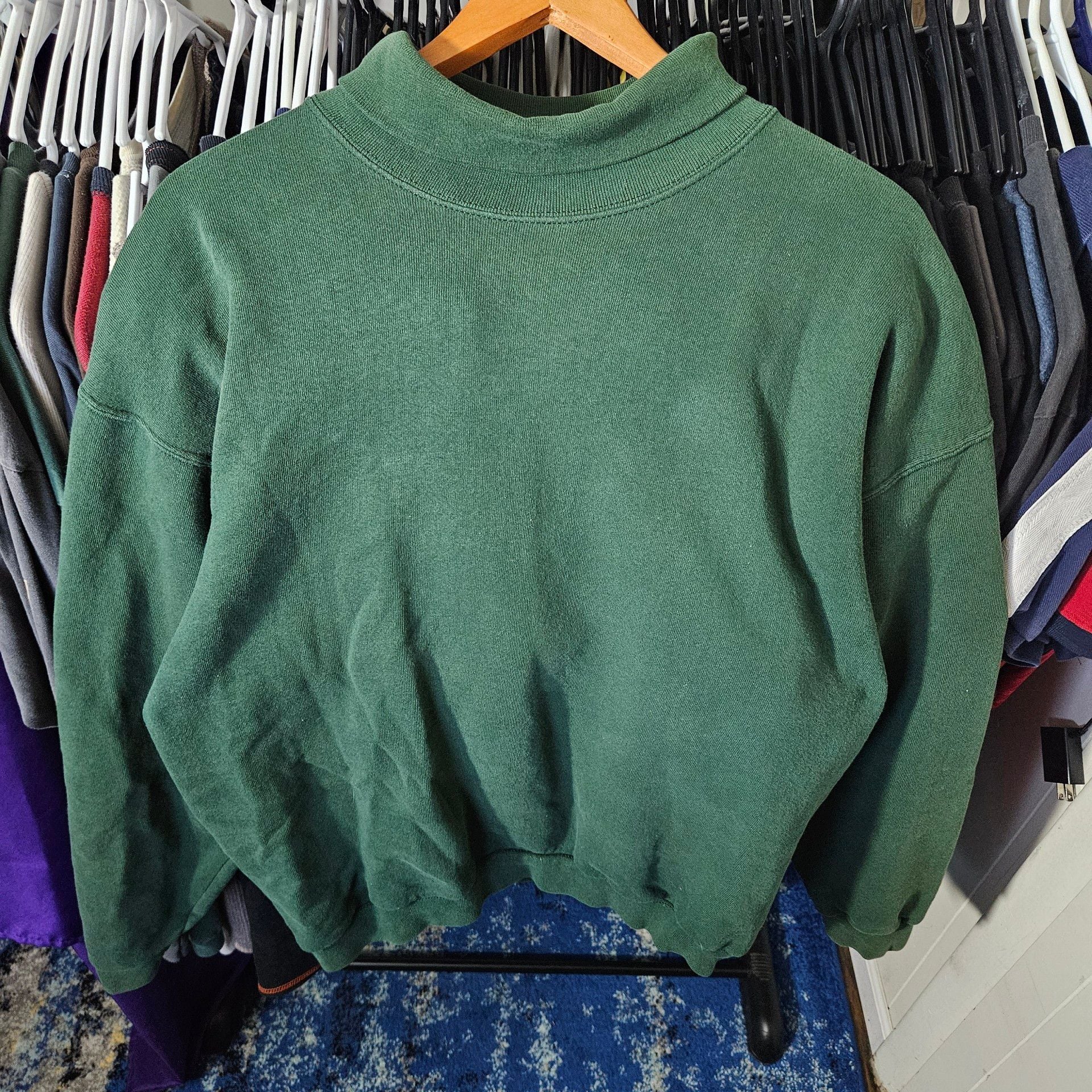 Pluma Mock Neck Sweatshirt Size L Green Heavyweight Made In USA 2