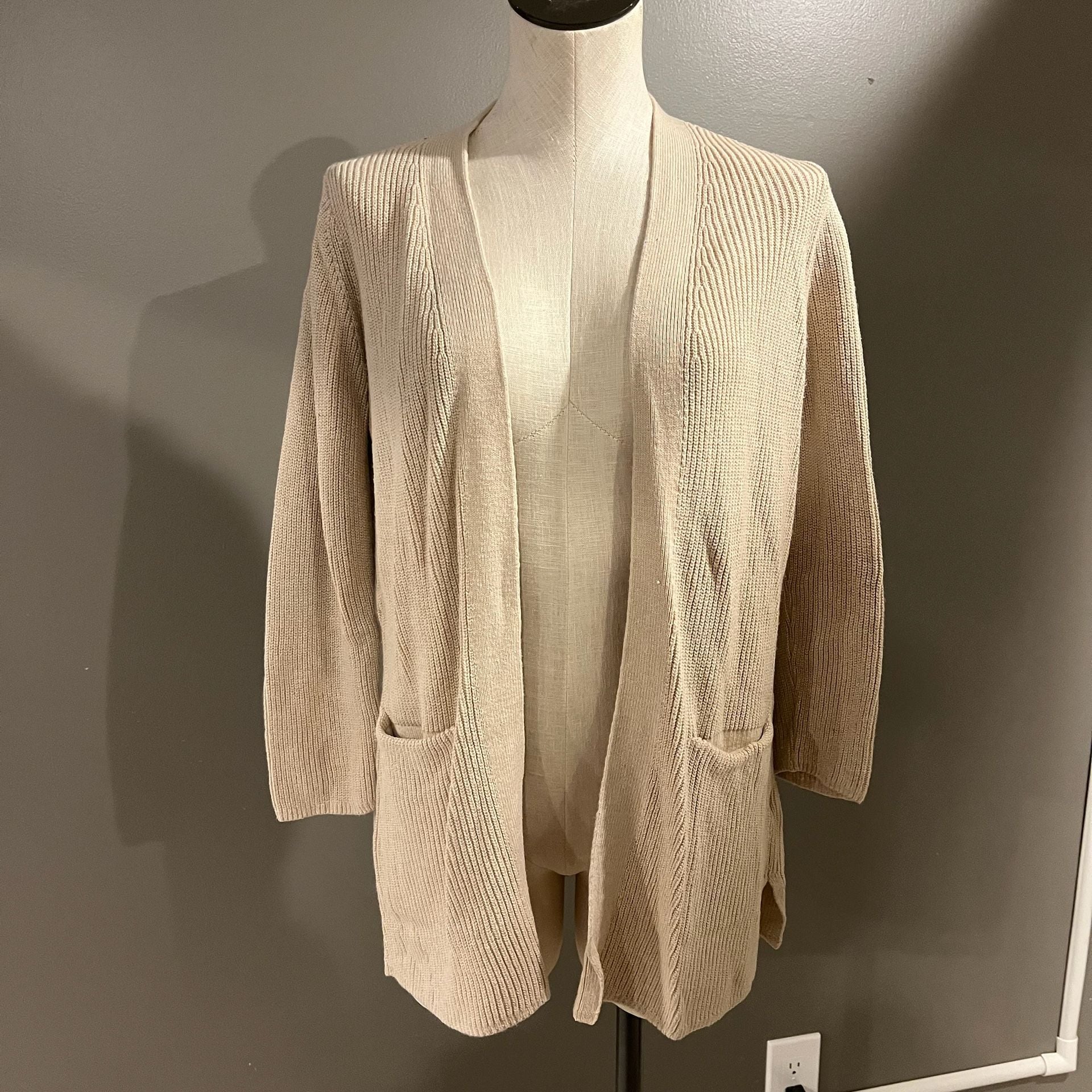 Old Navy Open-Front Cardigan Size XS Tan Ribbed Knit Pockets Fall Winter 2