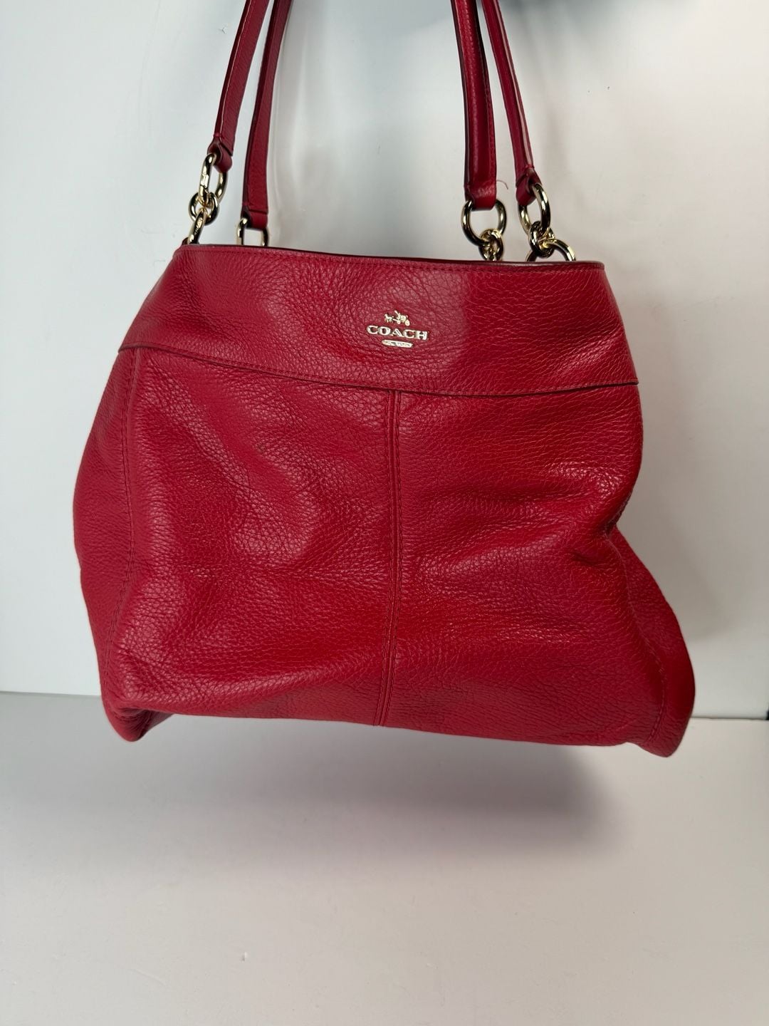Coach Pebbled Leather Red Shoulder Bag Handbag 2