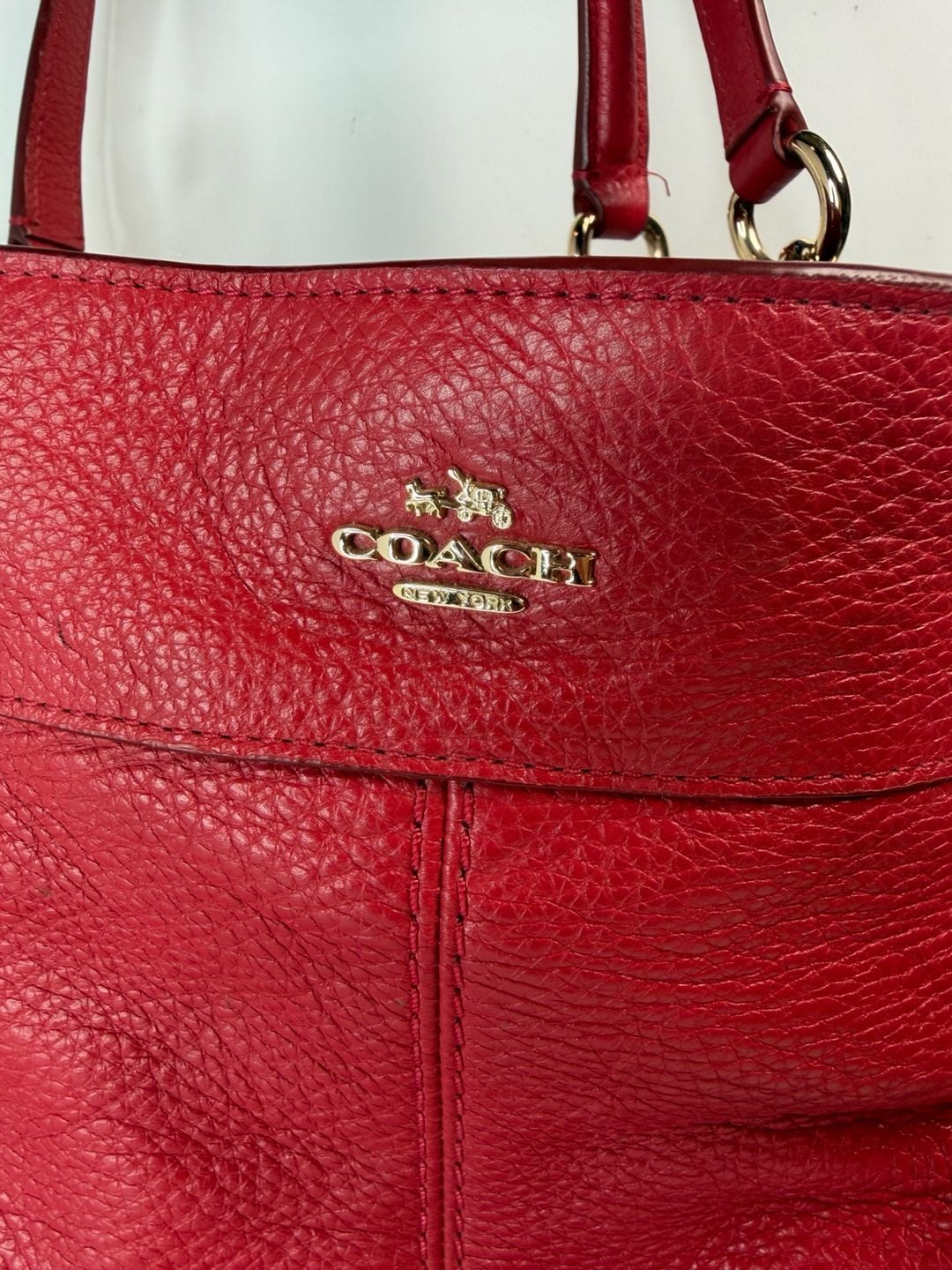 Coach Pebbled Leather Red Shoulder Bag Handbag 3
