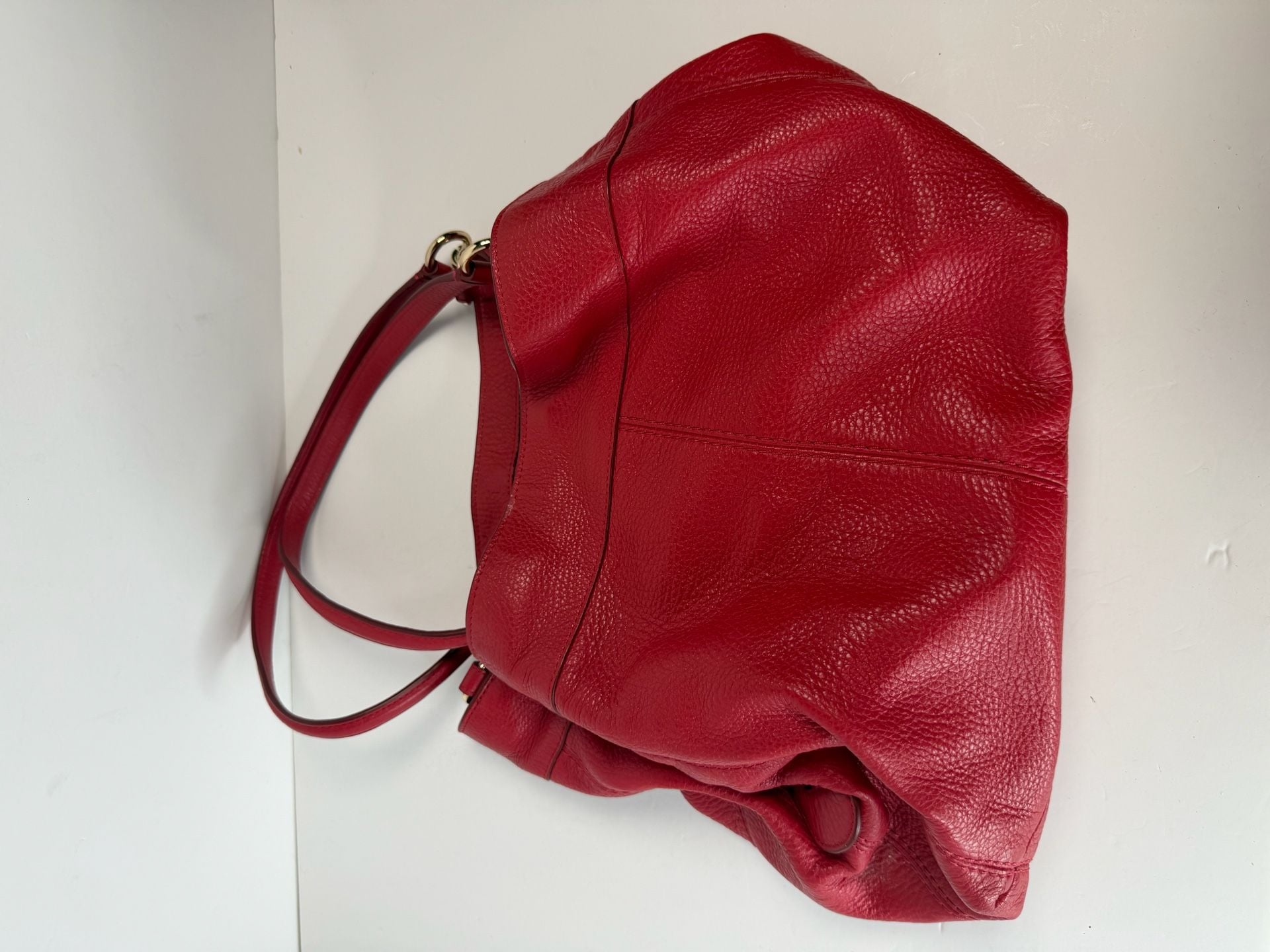Coach Pebbled Leather Red Shoulder Bag Handbag 4