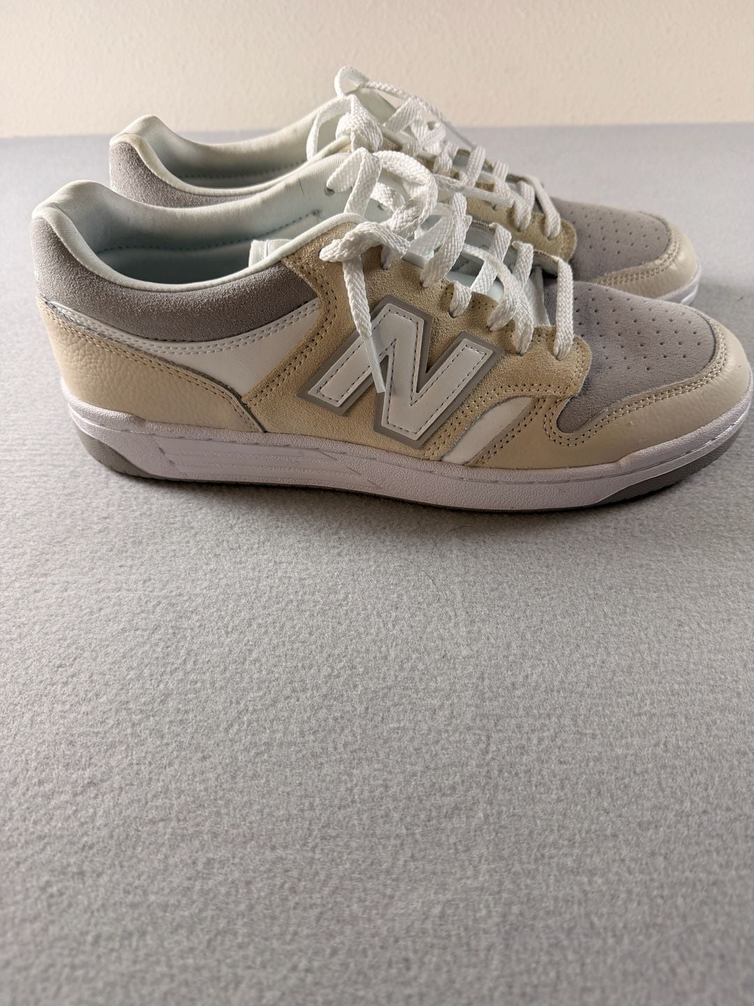 New Balance 480 Size 9.5 Grey Beige Leather Sneakers 3