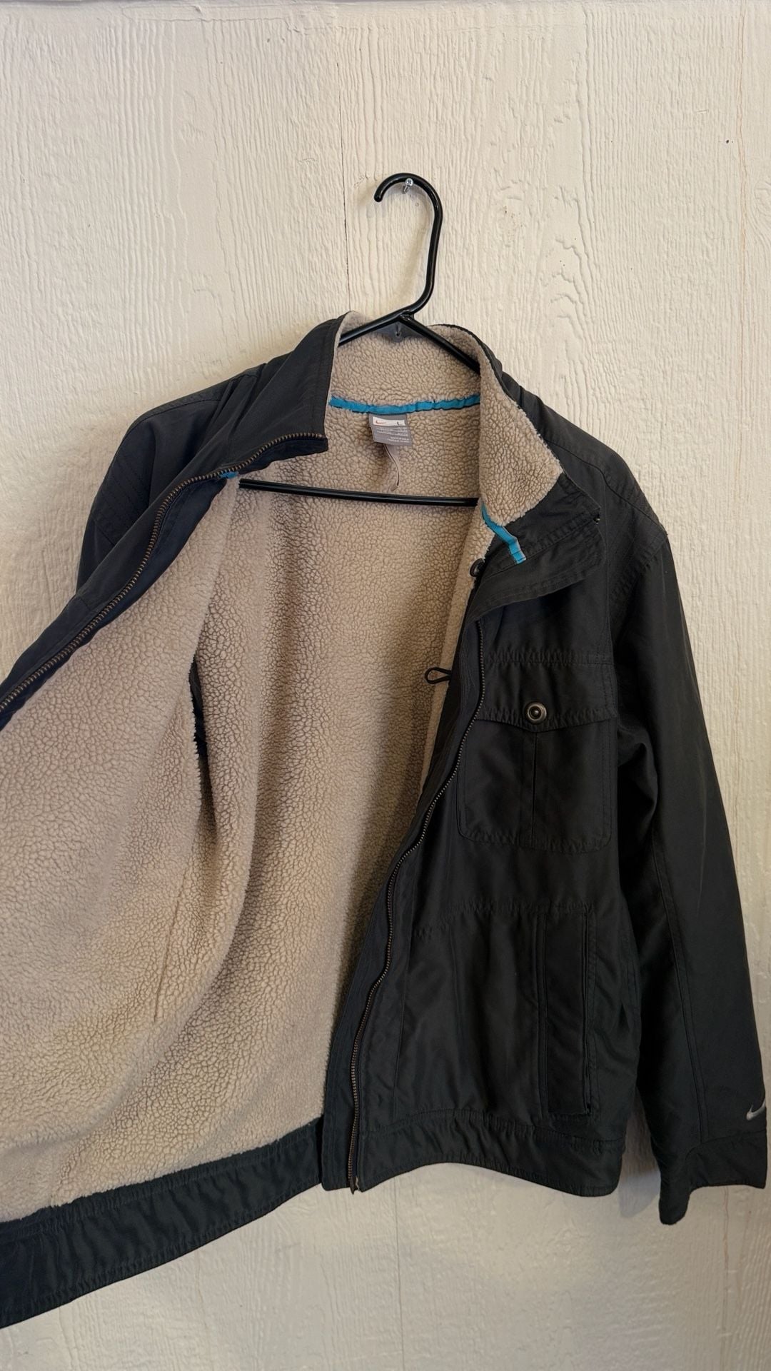 Nike Sherpa Lined Cargo Jacket Size L Black Full Zip Pocket 4