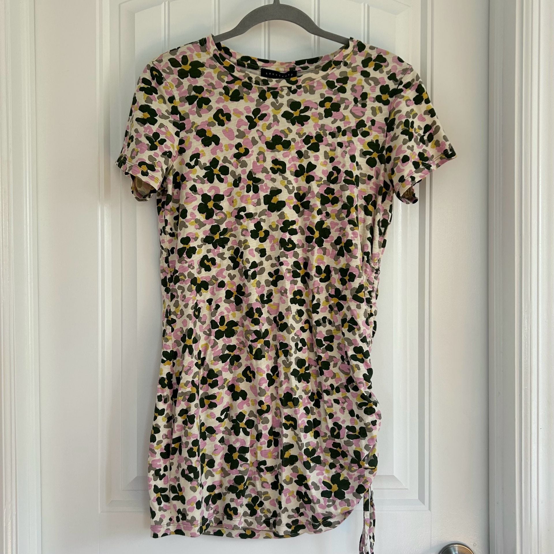 Sanctuary The Drawstring T-Shirt Dress Size S Green Scape Floral Mini 8