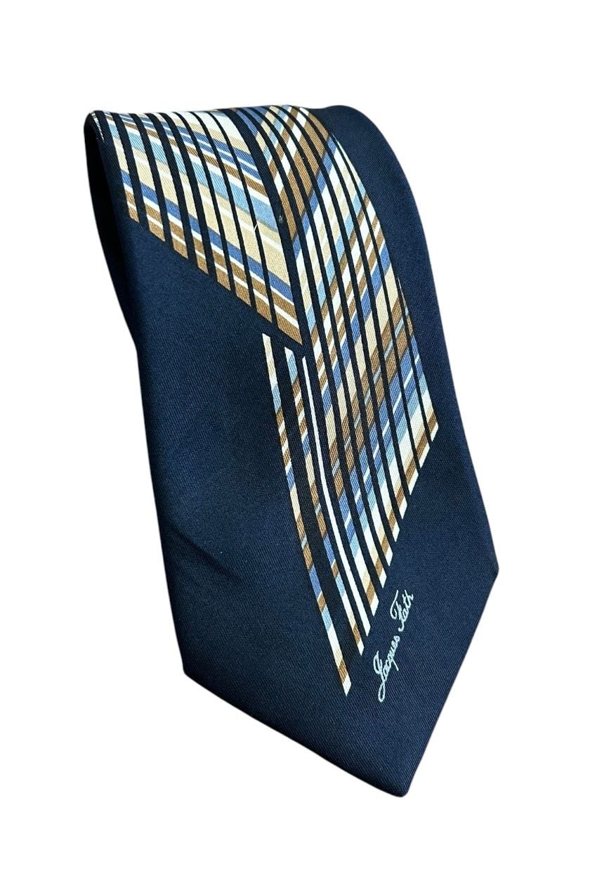 Jacques Fath Vintage Silk Tie Blue Geometric Striped 1