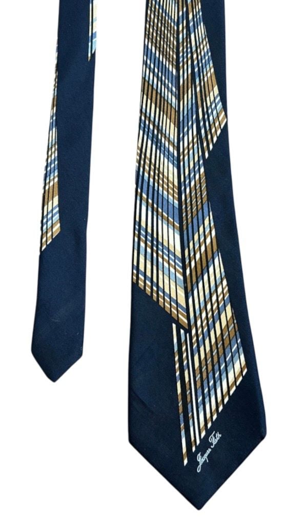 Jacques Fath Vintage Silk Tie Blue Geometric Striped 2