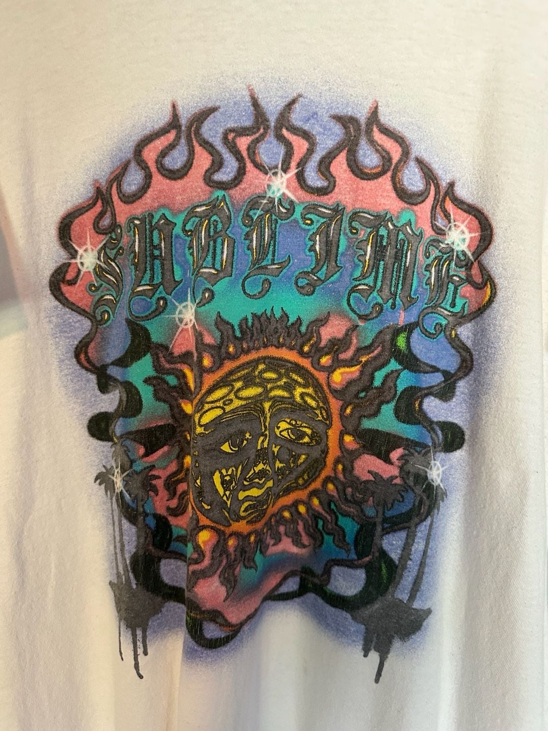 Sublime Graphic T-Shirt Size L White Sun Flame Band Tee 4